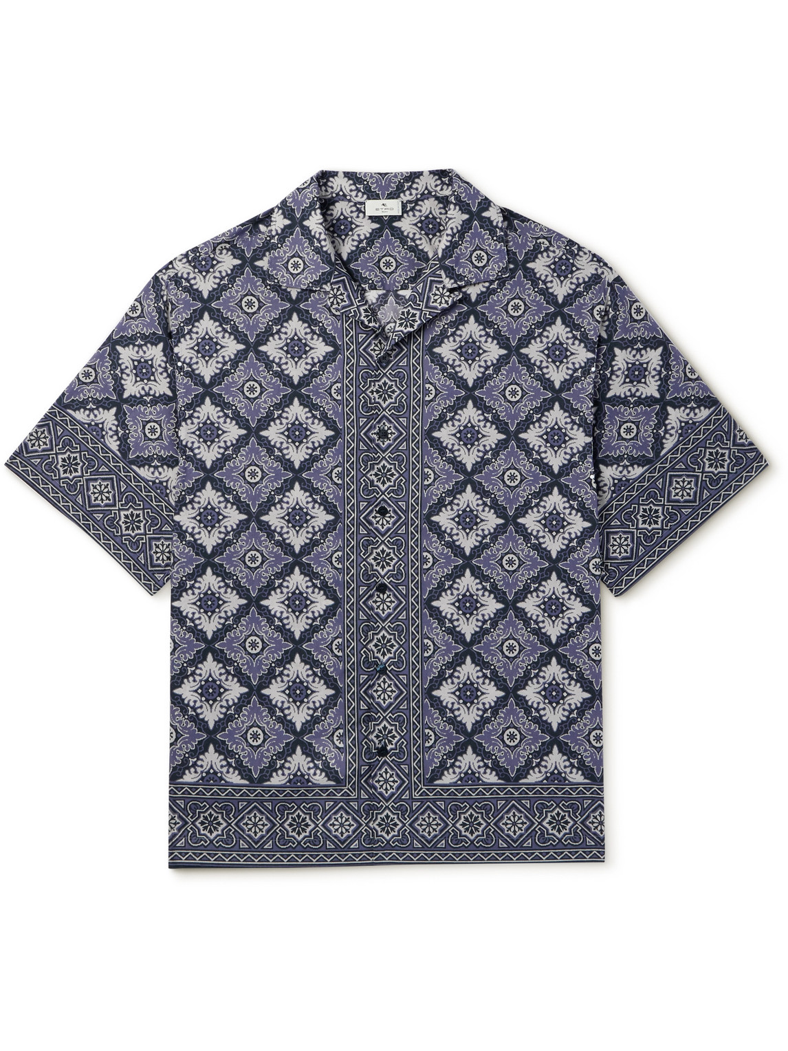 Etro Camp-collar Printed Cotton Shirt In Blue