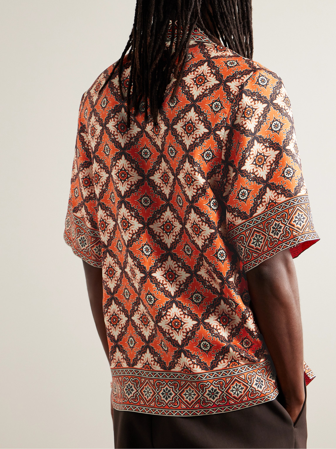 Shop Etro Camp-collar Printed Silk-twill Shirt In Orange
