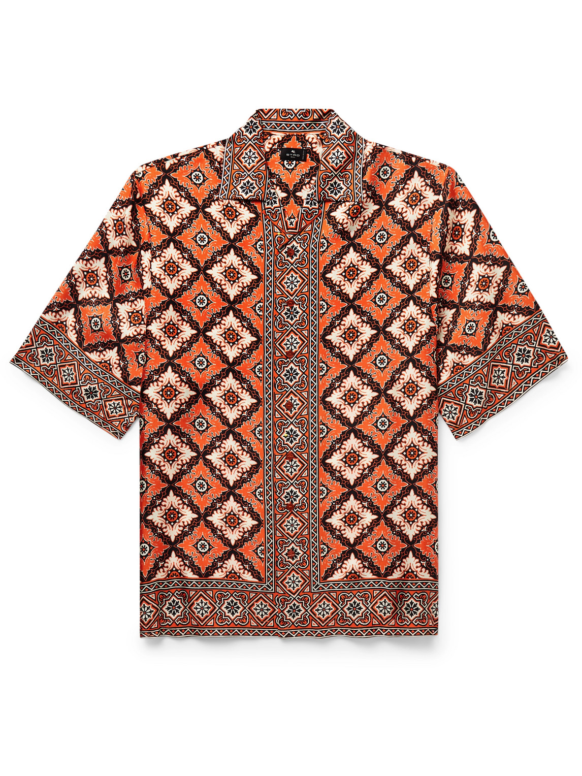 Etro Camp-collar Printed Silk-twill Shirt In Orange
