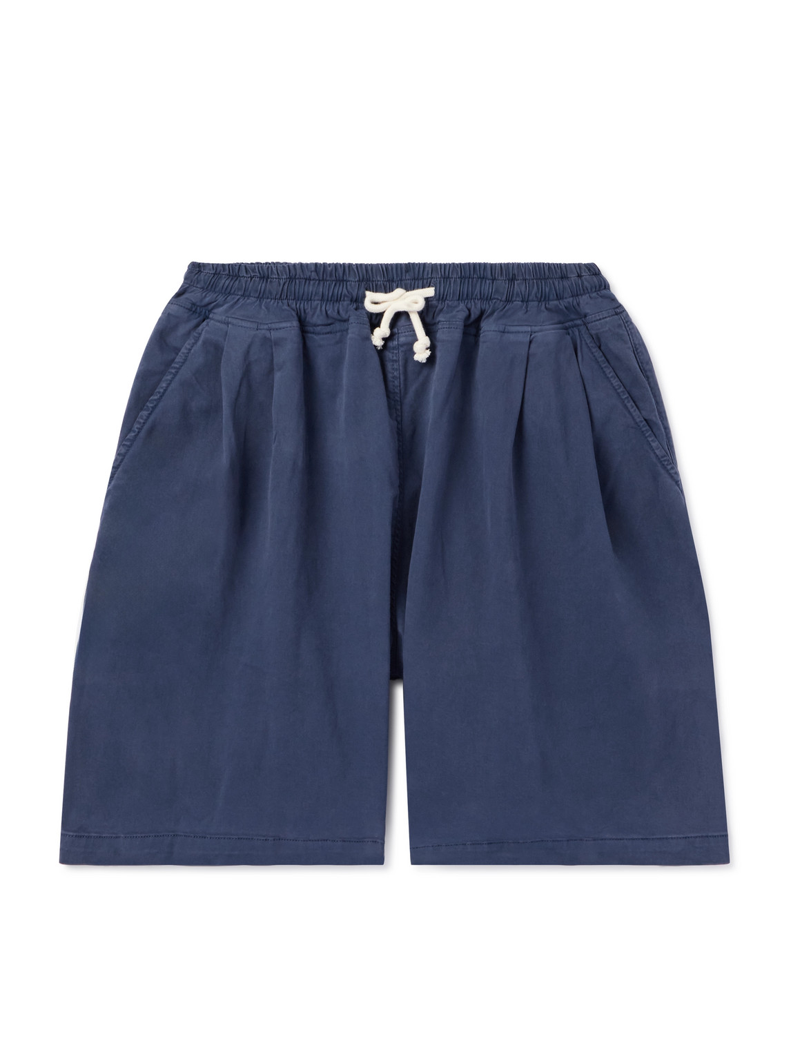 The Frankie Shop Wide-leg Pleated Denim Drawstring Shorts In Blue