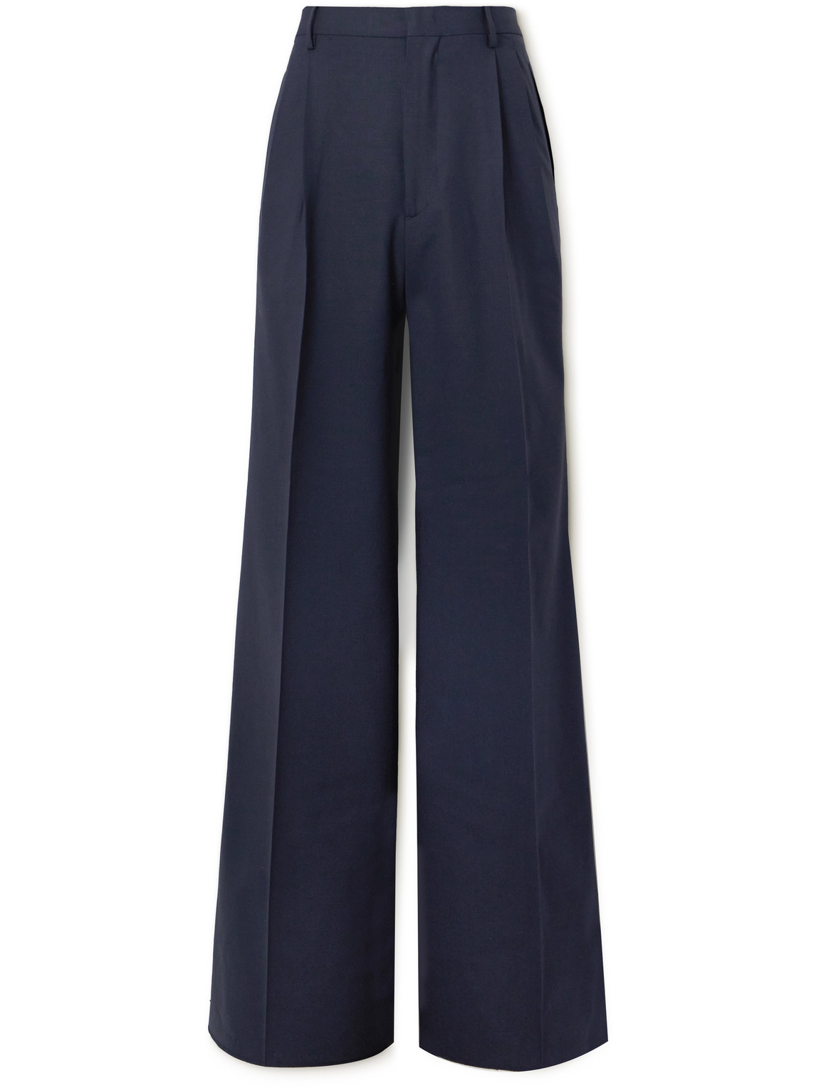 Etro Wide-leg Pleated Wool-blend Suit Trousers In Blue
