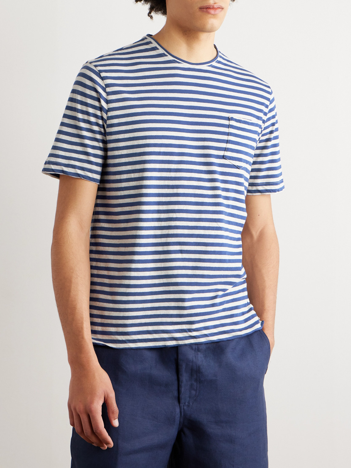 Shop Massimo Alba Panarea Striped Cotton And Linen-blend T-shirt In White