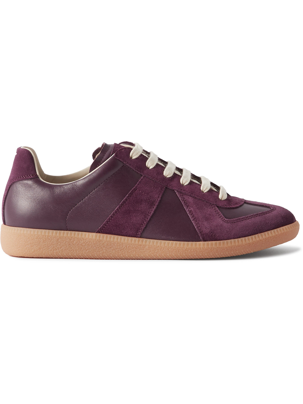 Shop Maison Margiela Replica Leather And Suede Sneakers In Burgundy