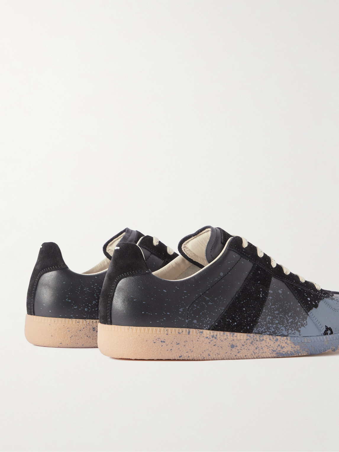 Shop Maison Margiela Replica Paint-splattered Suede And Leather Sneakers In Black