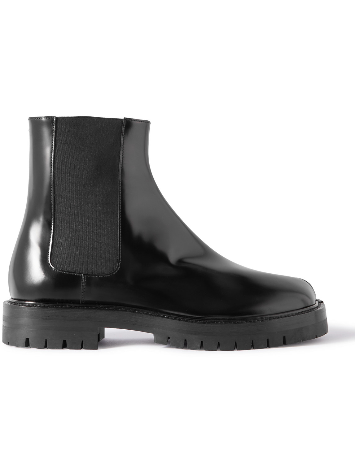 Maison Margiela Tabi Patent-leather Chelsea Boots In Black