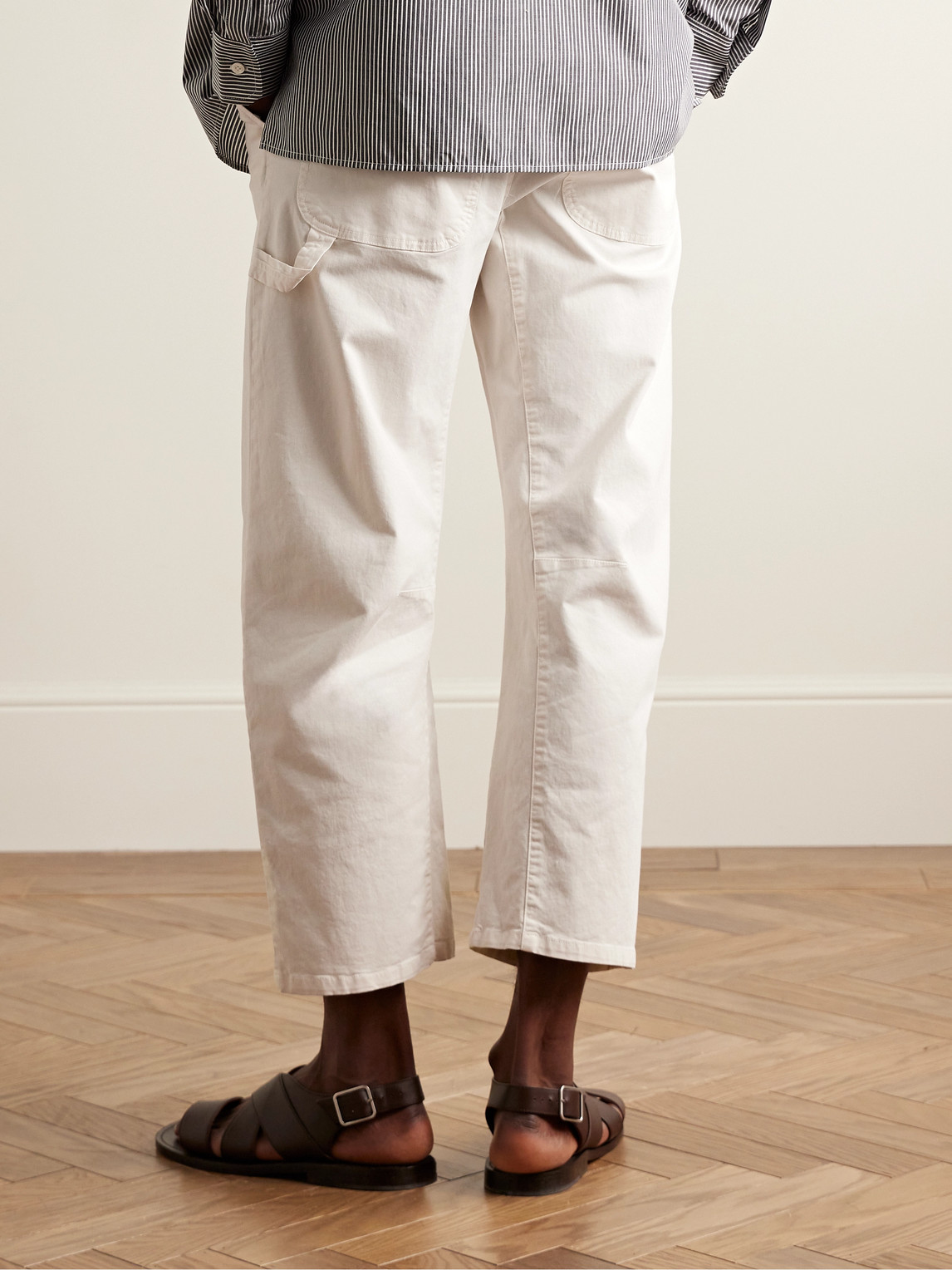 Shop Nili Lotan Carpenter Straight-leg Cotton-blend Twill Trousers In Neutrals