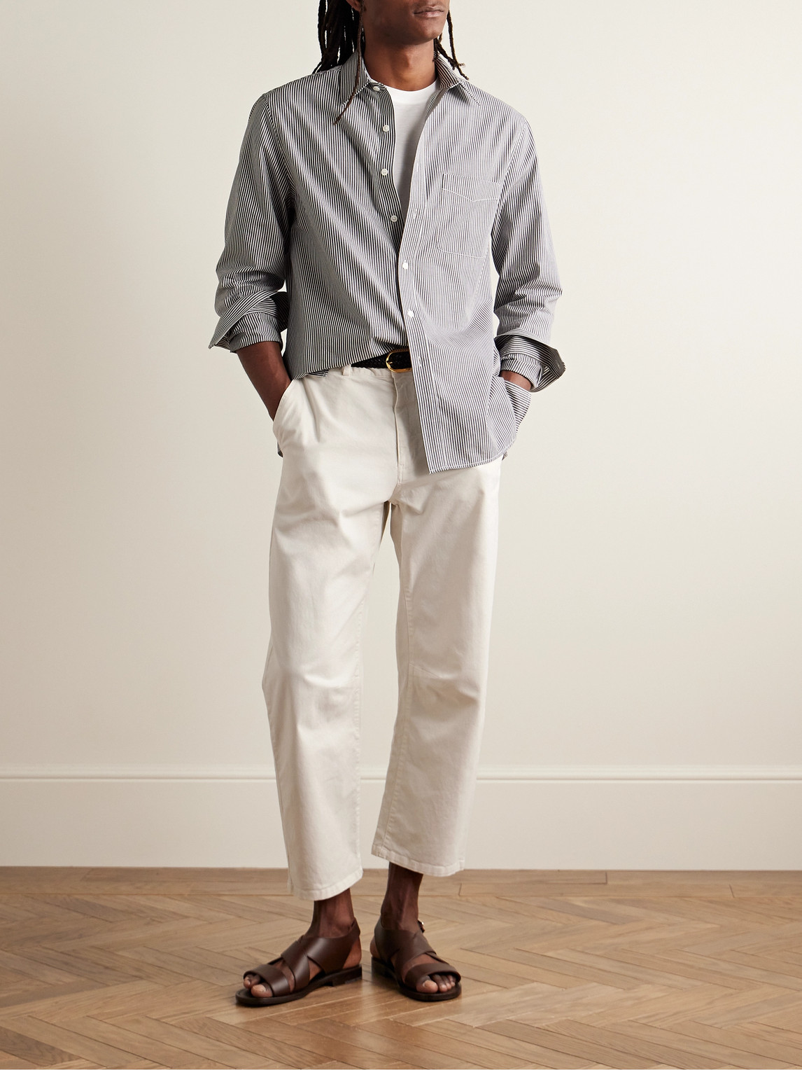 Shop Nili Lotan Carpenter Straight-leg Cotton-blend Twill Trousers In Neutrals