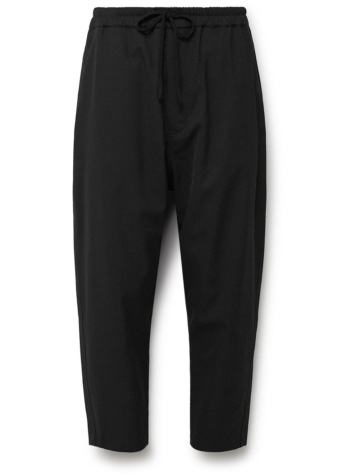 Shop Nili Lotan Walker Tapered Cropped Virgin Wool Drawstring Trousers In Black