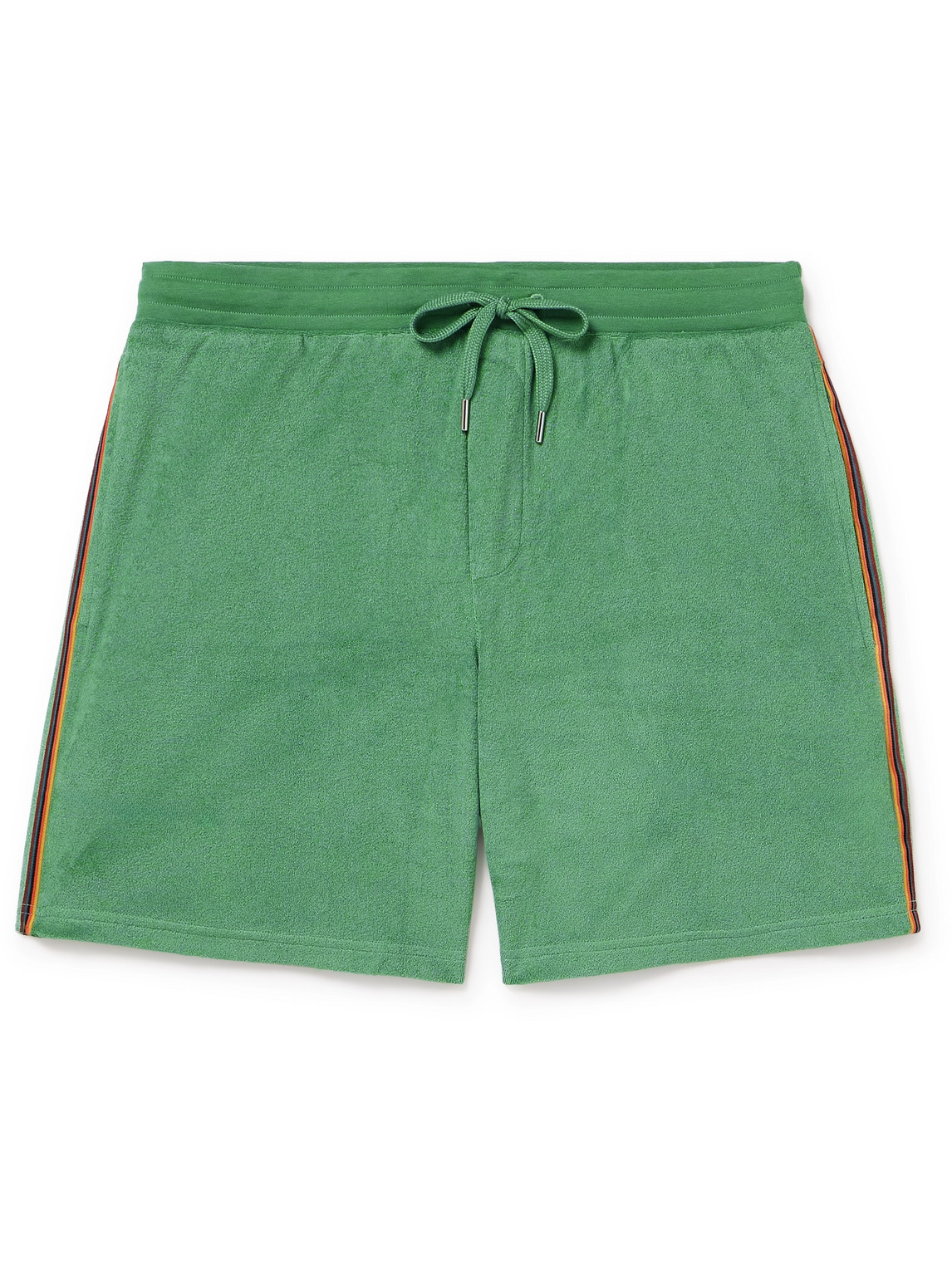 Paul Smith Straight-leg Webbing-trimmed Cotton-blend Terry Drawstring Shorts In Green
