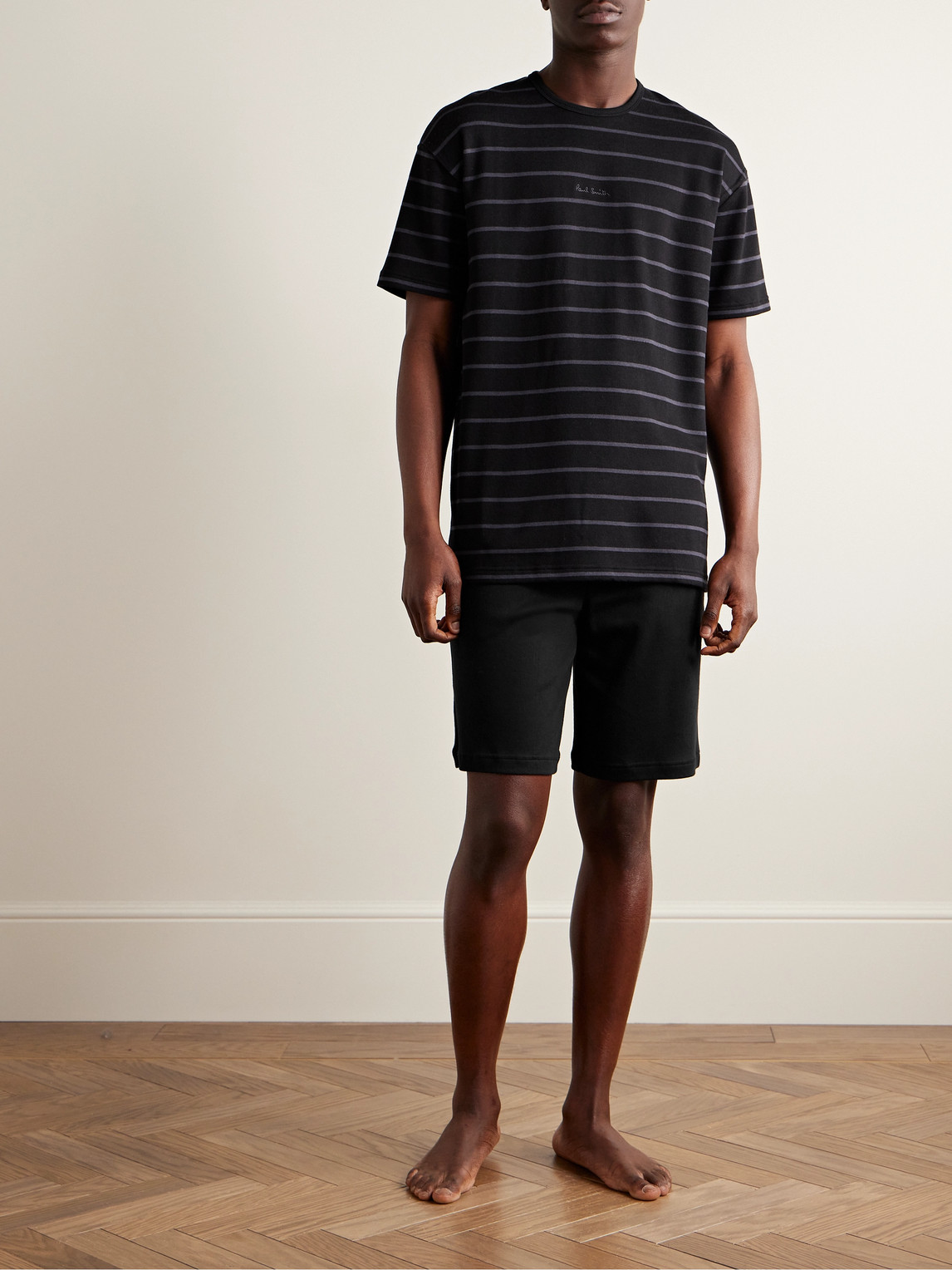 Shop Paul Smith Relax Logo-embroidered Striped Cotton And Modal-blend Jersey Pyjama T-shirt In Black