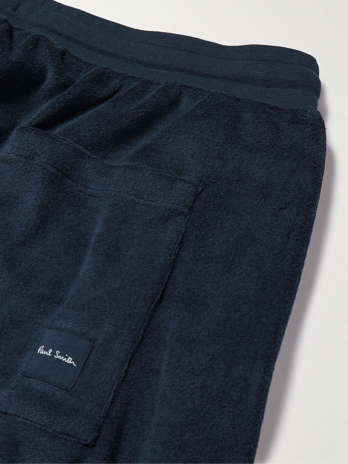 PAUL SMITH STRAIGHT-LEG WEBBING-TRIMMED COTTON-BLEND TERRY DRAWSTRING SHORTS