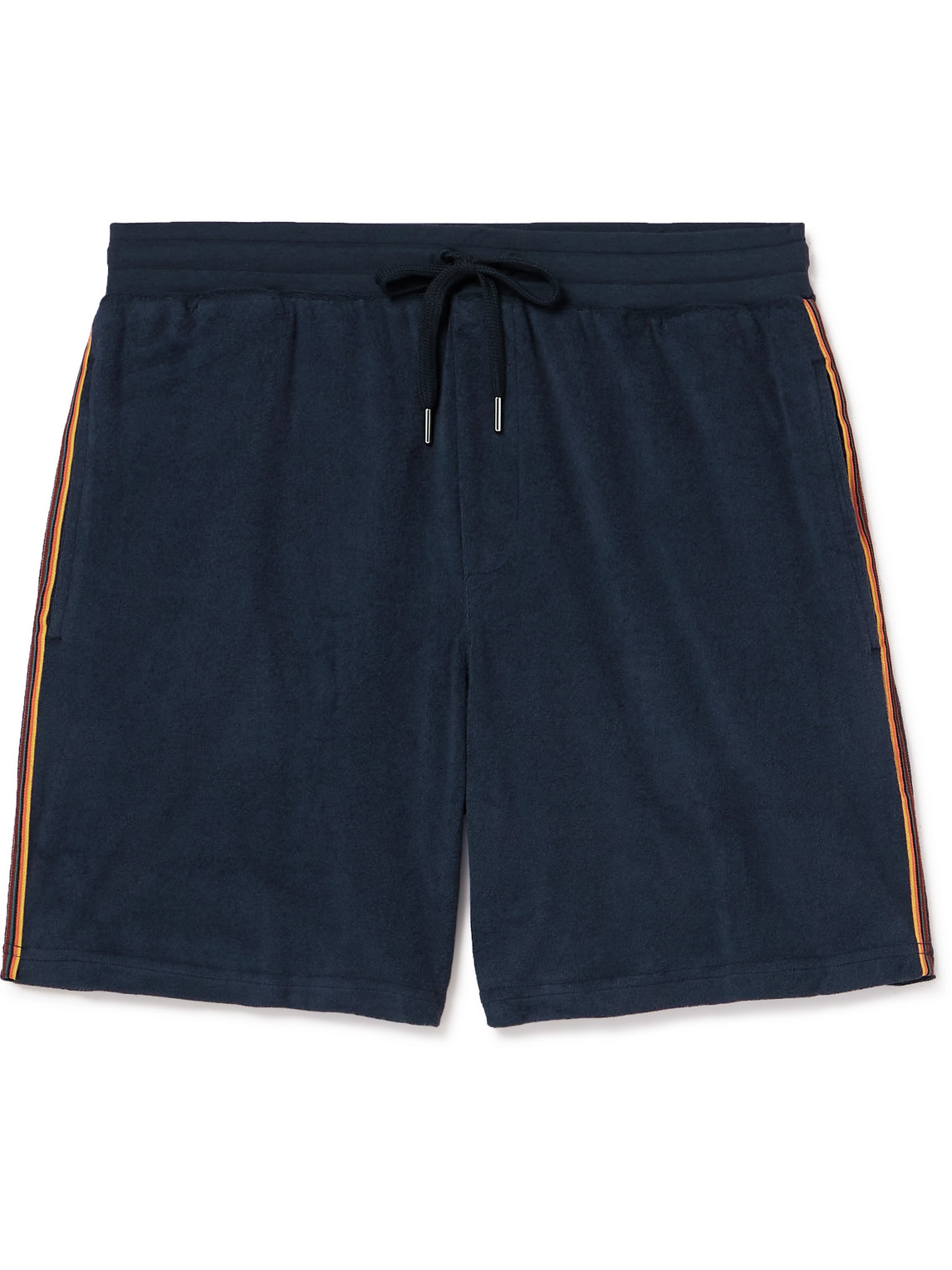 Paul Smith Straight-leg Webbing-trimmed Cotton-blend Terry Drawstring Shorts In Blue