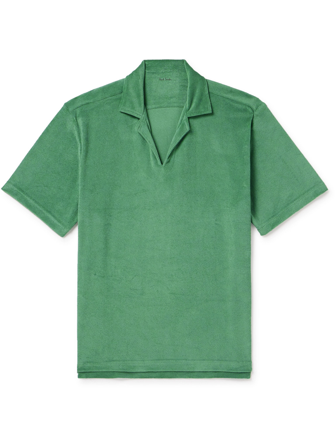 Paul Smith Logo-appliquéd Grosgrain-trimmed Cotton-blend Terry Polo Shirt In Green
