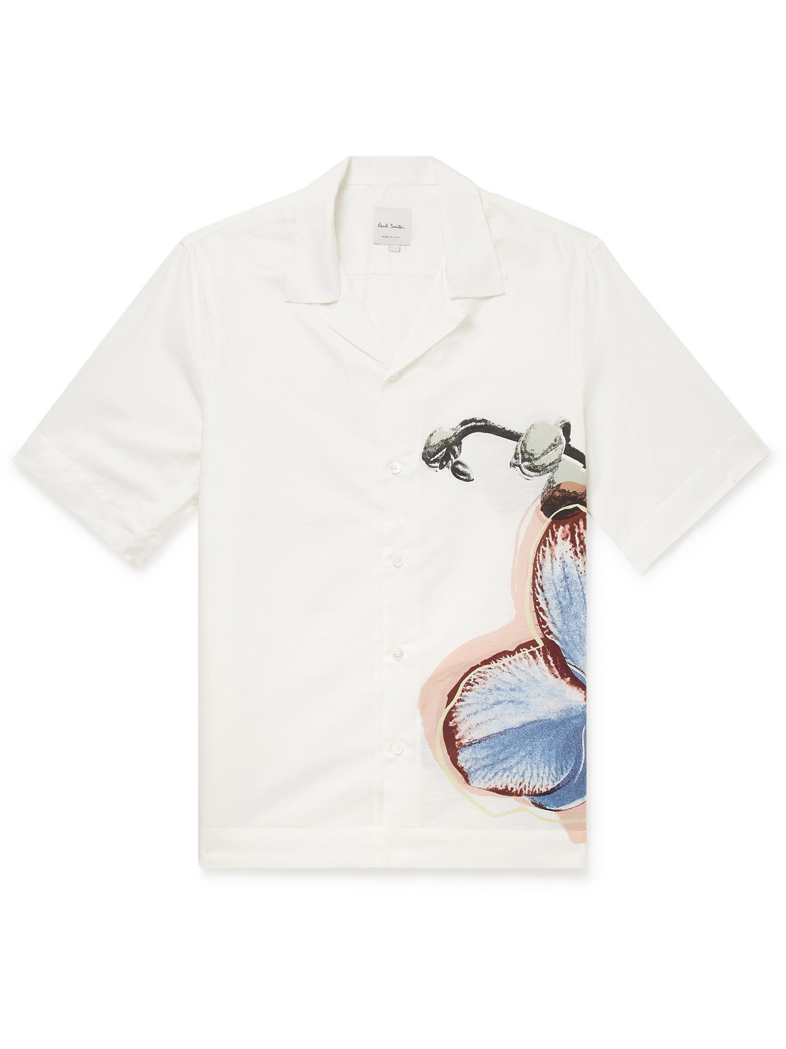 Shop Paul Smith Convertible-collar Printed Linen And Cotton-blend Shirt In White