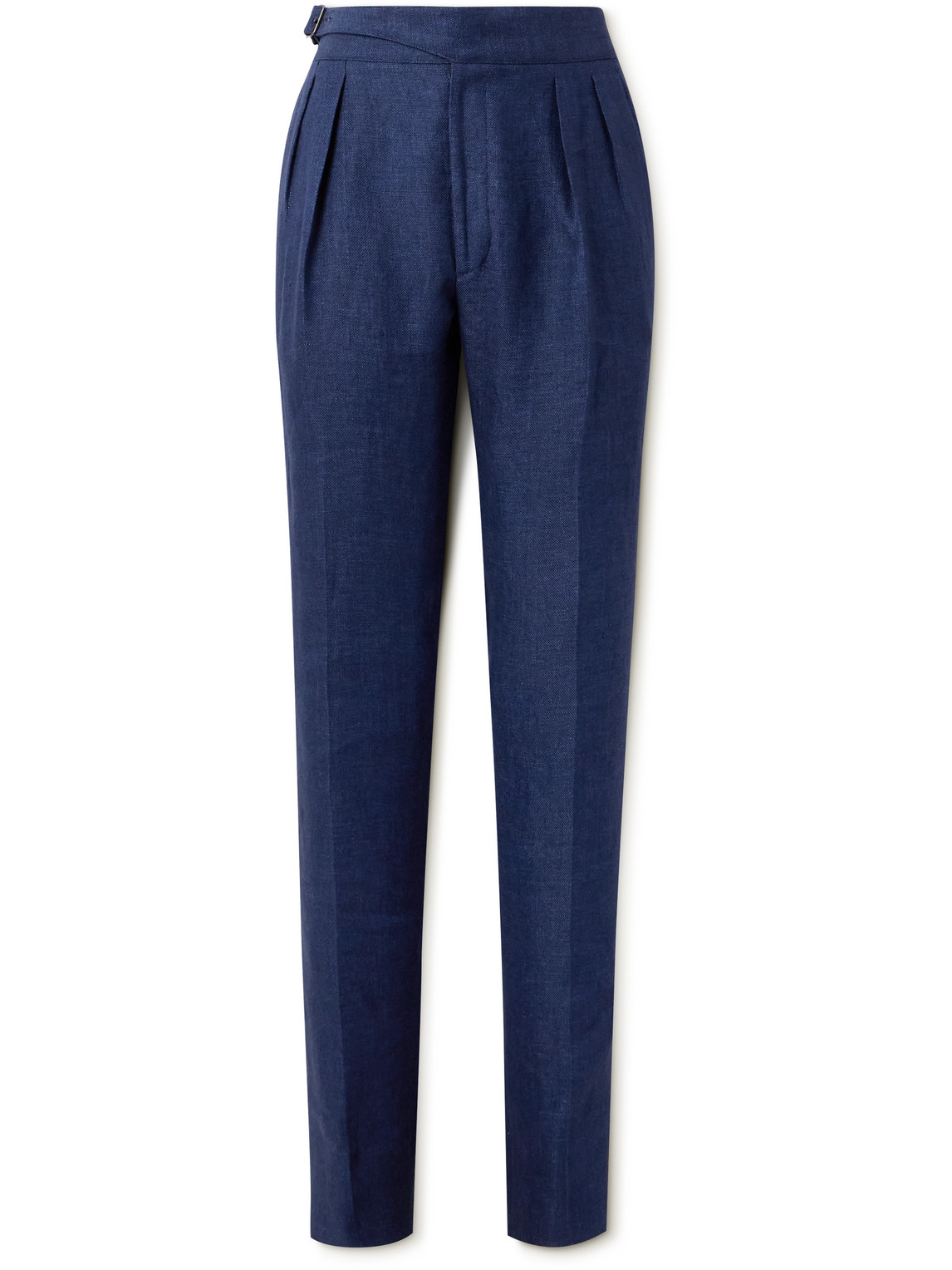 Ralph Lauren Purple Label Dobby Byron Straight-leg Pleated Linen Trousers In Blue