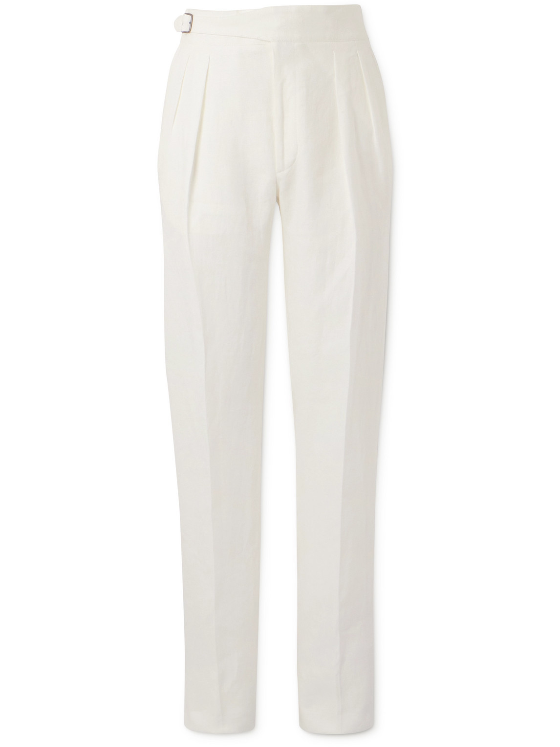 Shop Ralph Lauren Purple Label Byron Straight-leg Pleated Linen Trousers In White