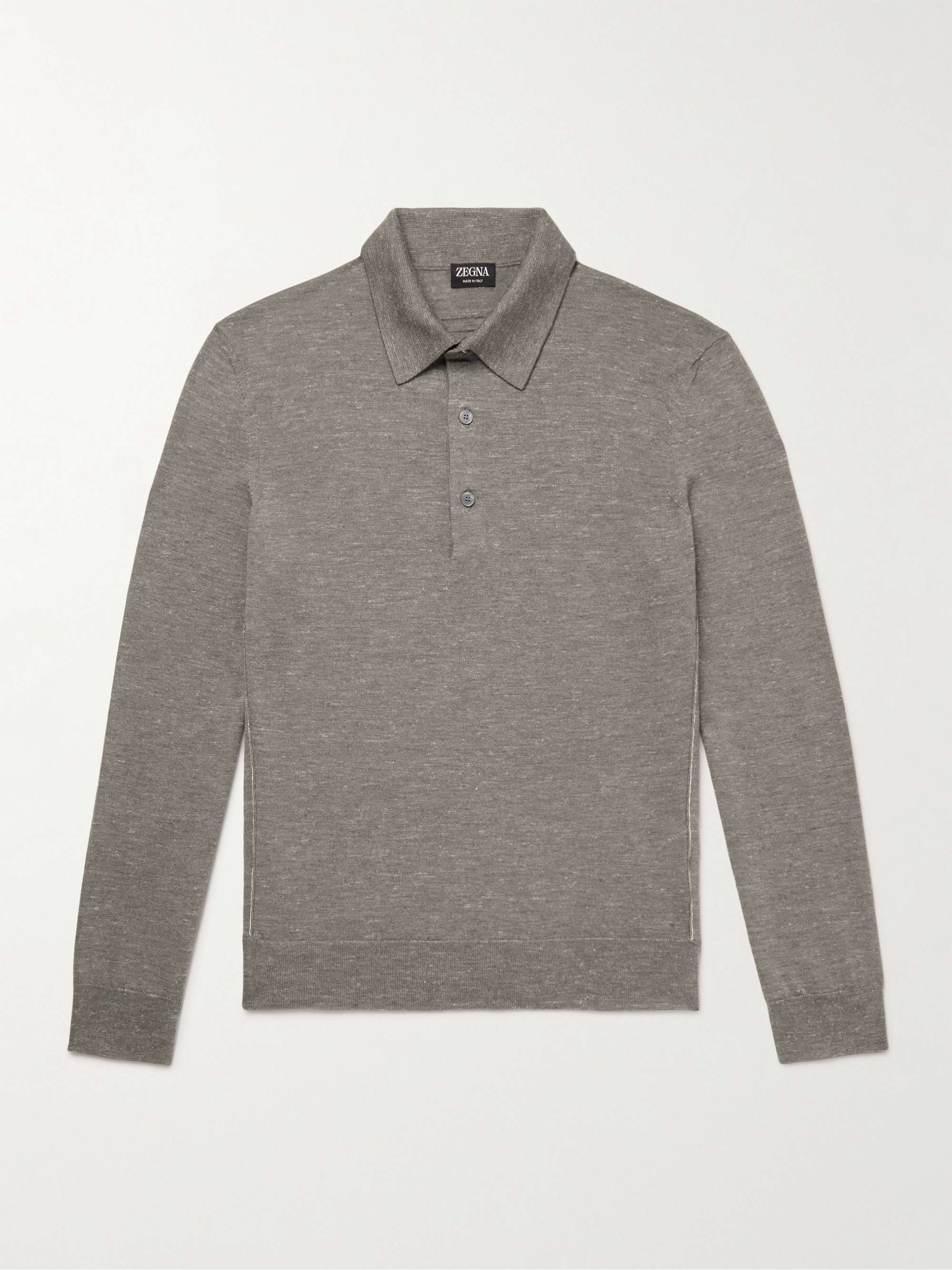 ZEGNA Silk, Cashmere and Linen-Blend Polo Shirt