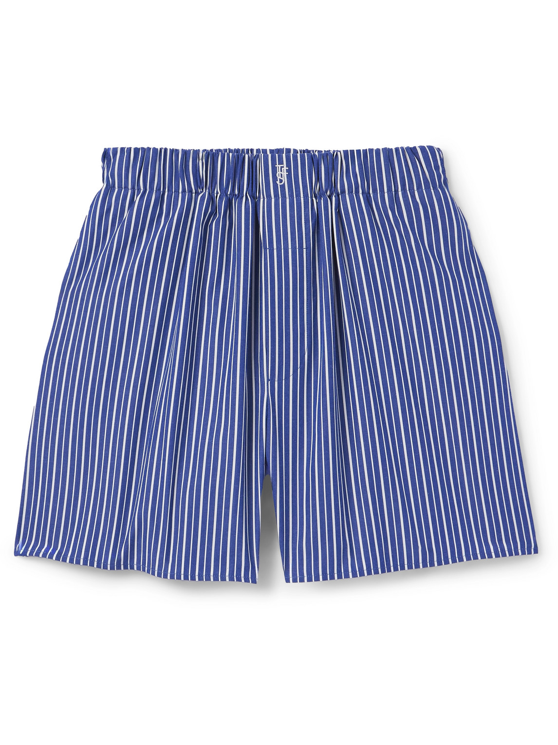 The Frankie Shop Striped Cotton-poplin Boxer Shorts In Blue