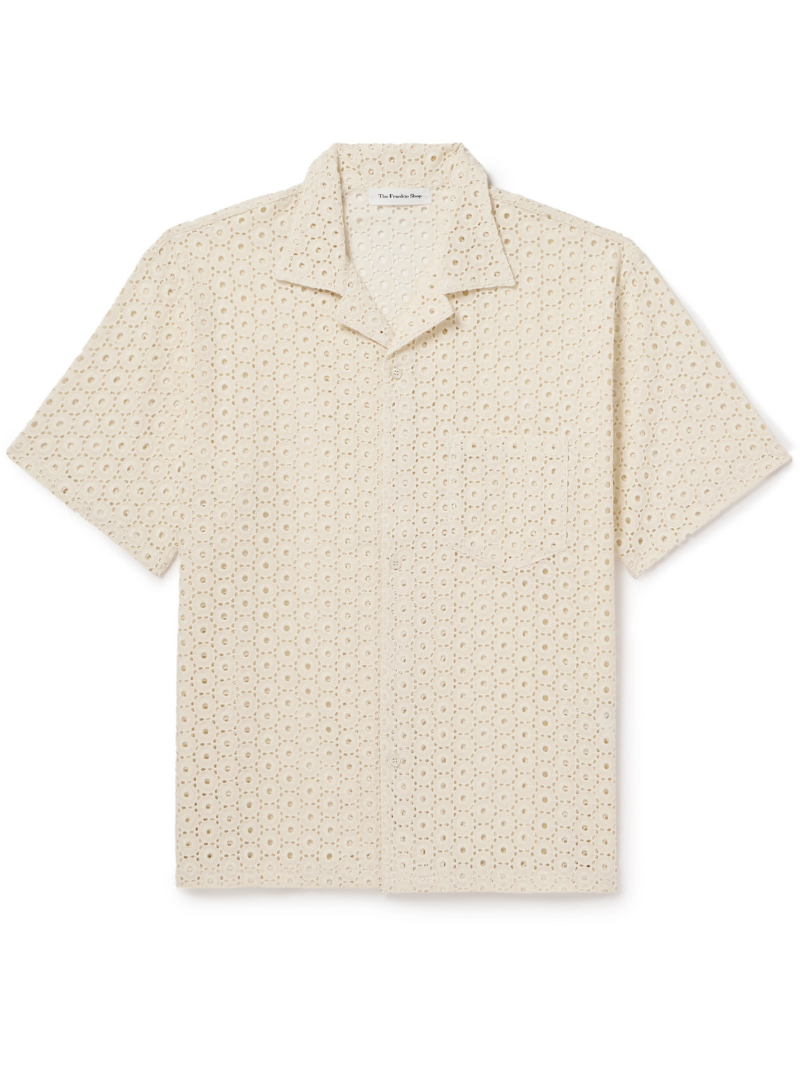 Landon Camp-Collar Broderie Anglaise Cotton Shirt