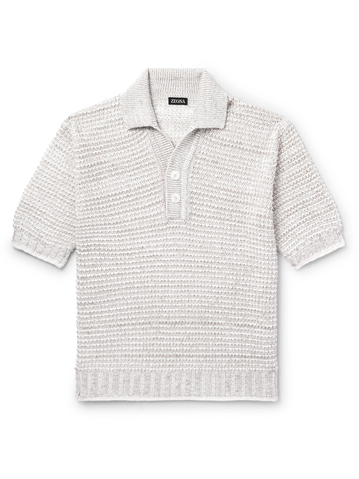 Zegna Open-knit Cotton, Linen, Silk And Cashmere-blend Polo Shirt In Gray