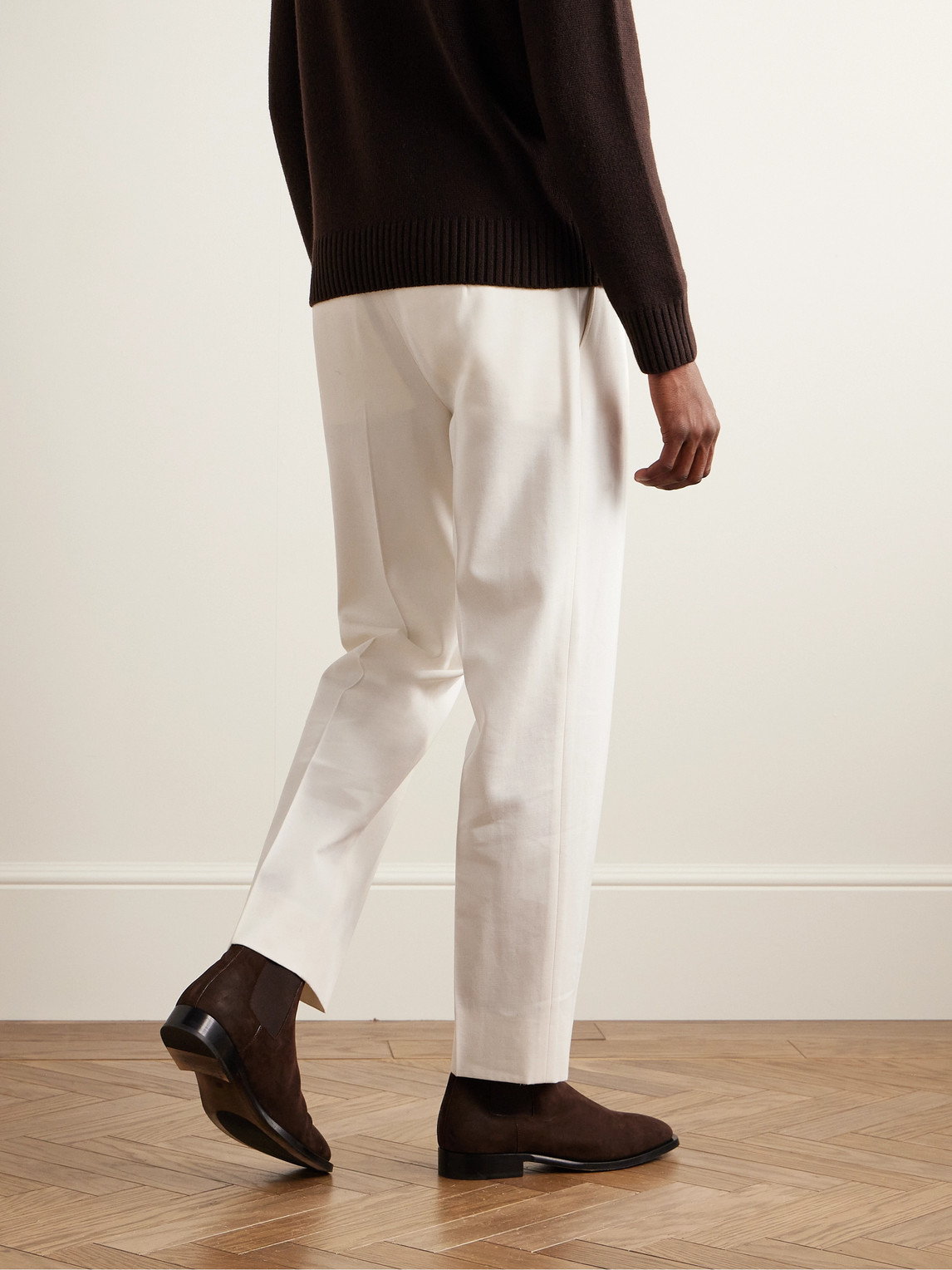 Zegna Slim-fit Pleated Cotton And Wool-blend Twill Trousers In Neutrals