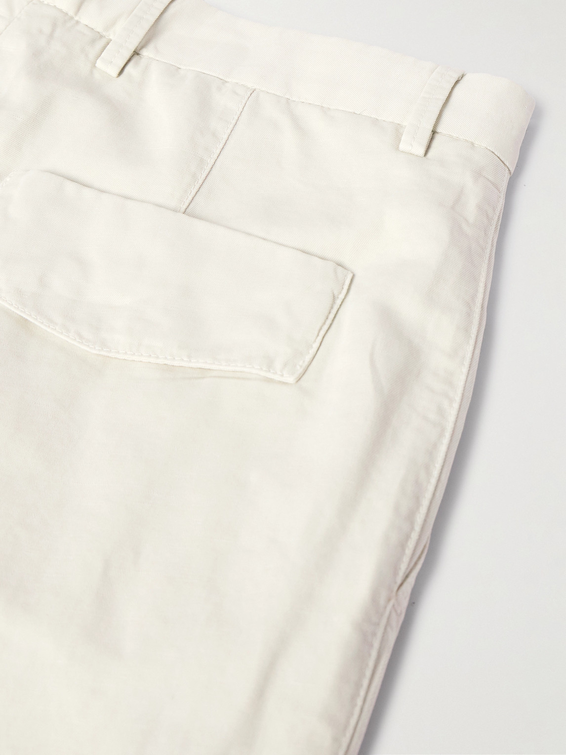 Shop Zegna Straight-leg Pleated Cotton And Linen-blend Twill Shorts In Neutrals