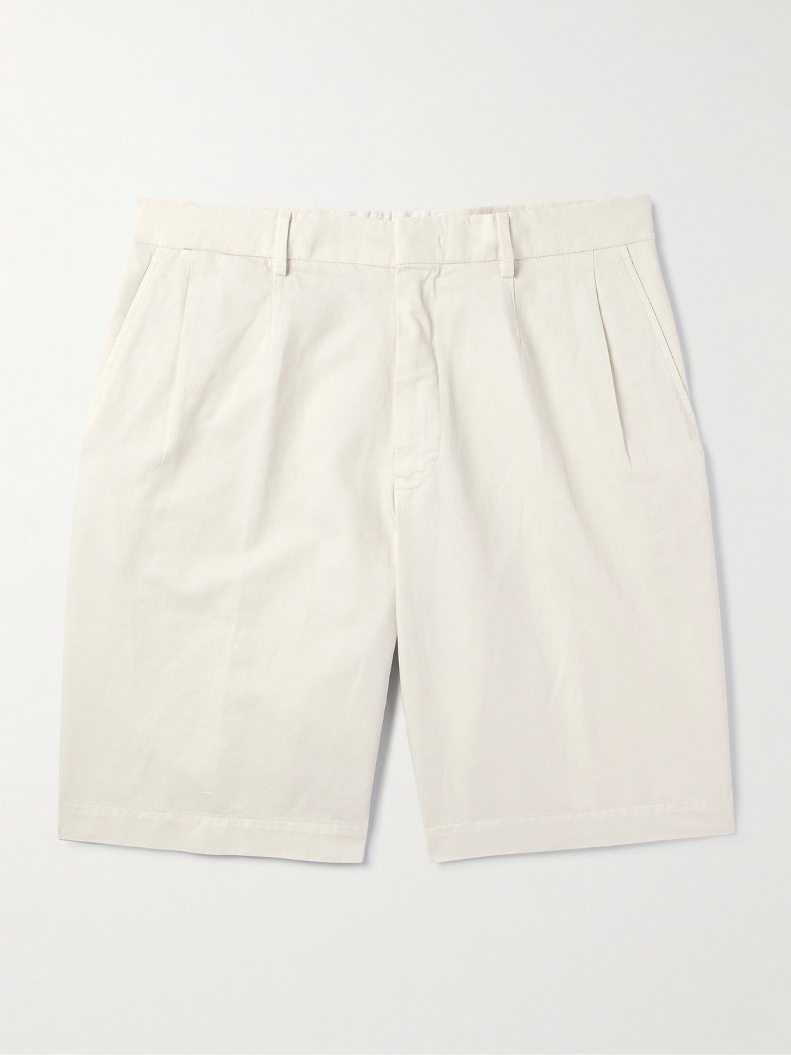Zegna Straight-leg Pleated Cotton And Linen-blend Twill Shorts In Neutrals