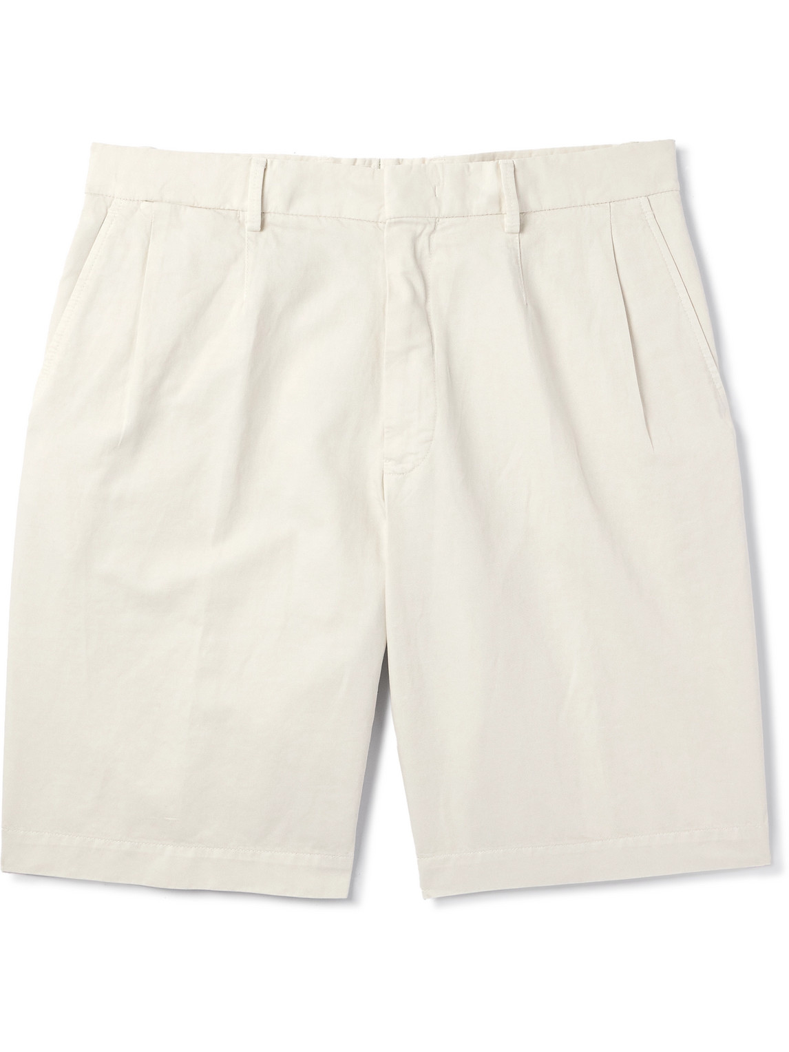 Straight-Leg Pleated Cotton and Linen-Blend Twill Shorts