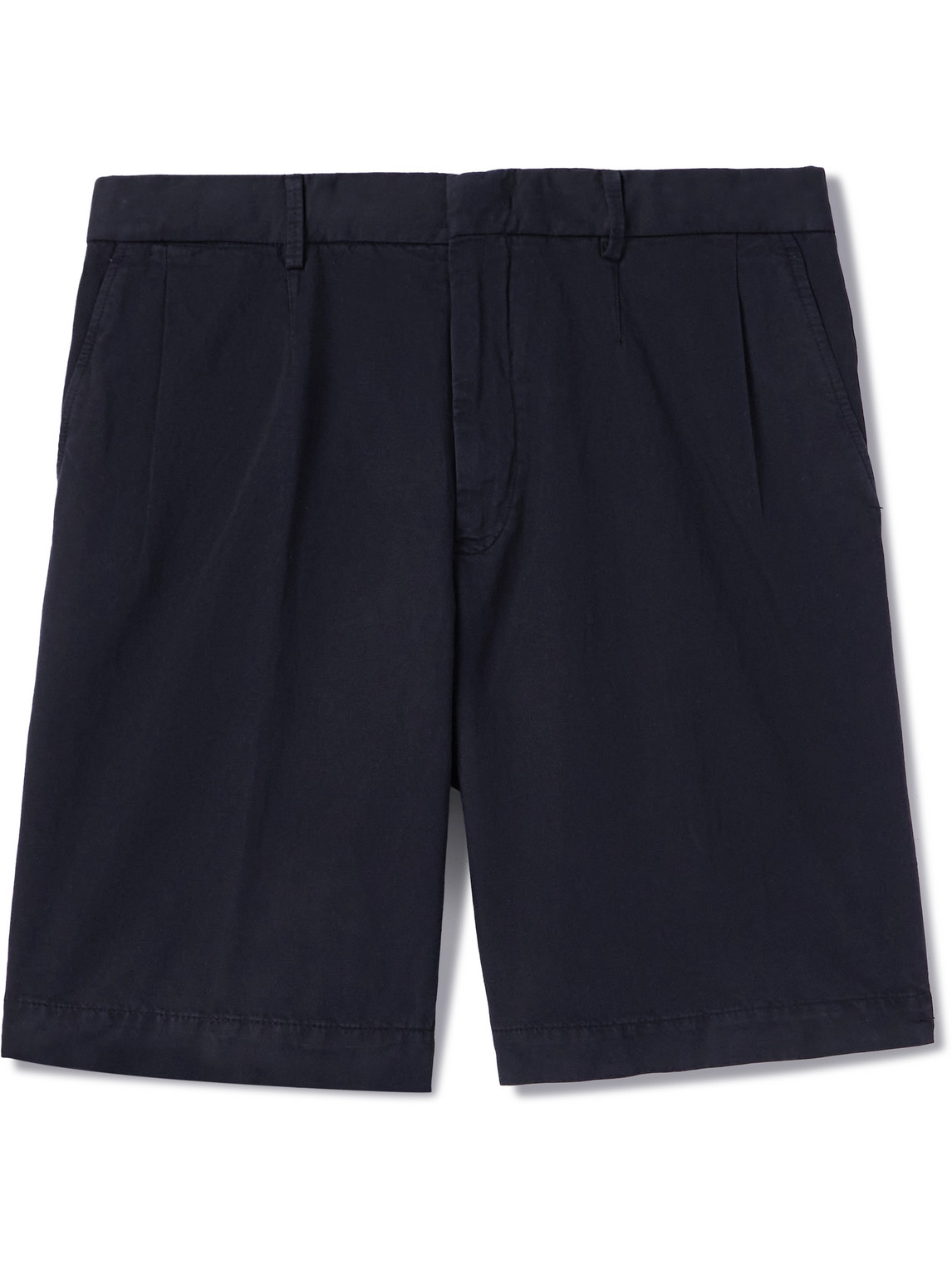 Straight-Leg Pleated Cotton and Linen-Blend Twill Shorts