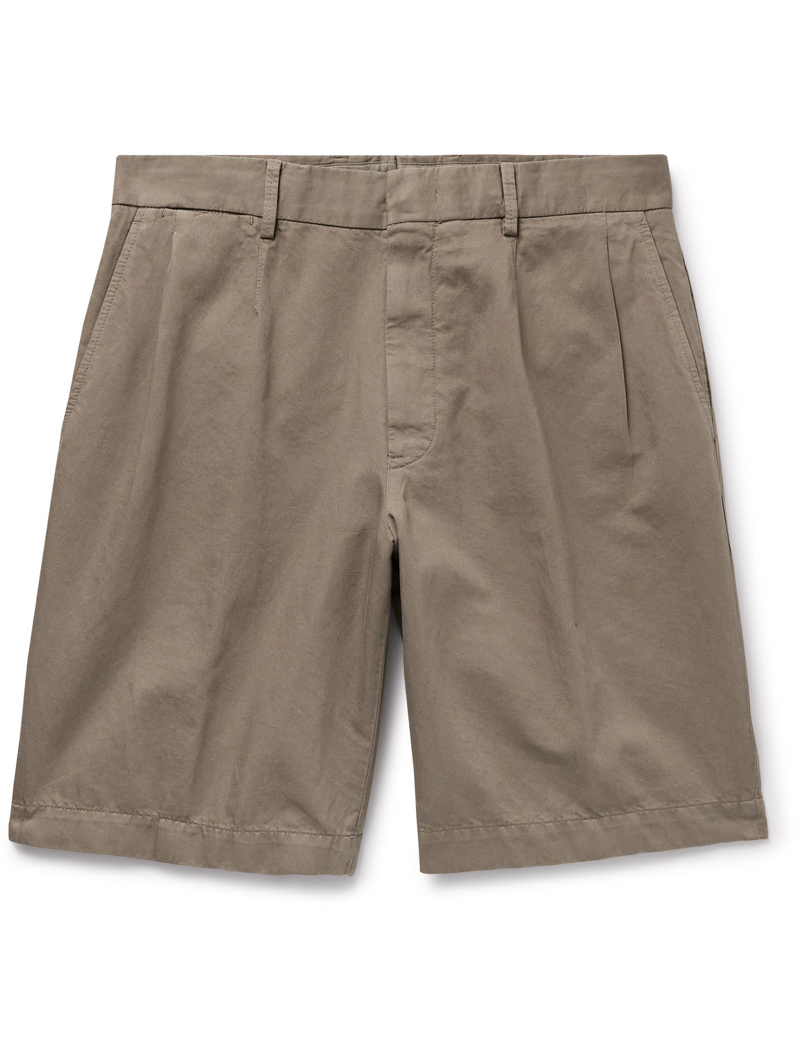 Zegna Straight-leg Pleated Cotton And Linen-blend Shorts In Brown