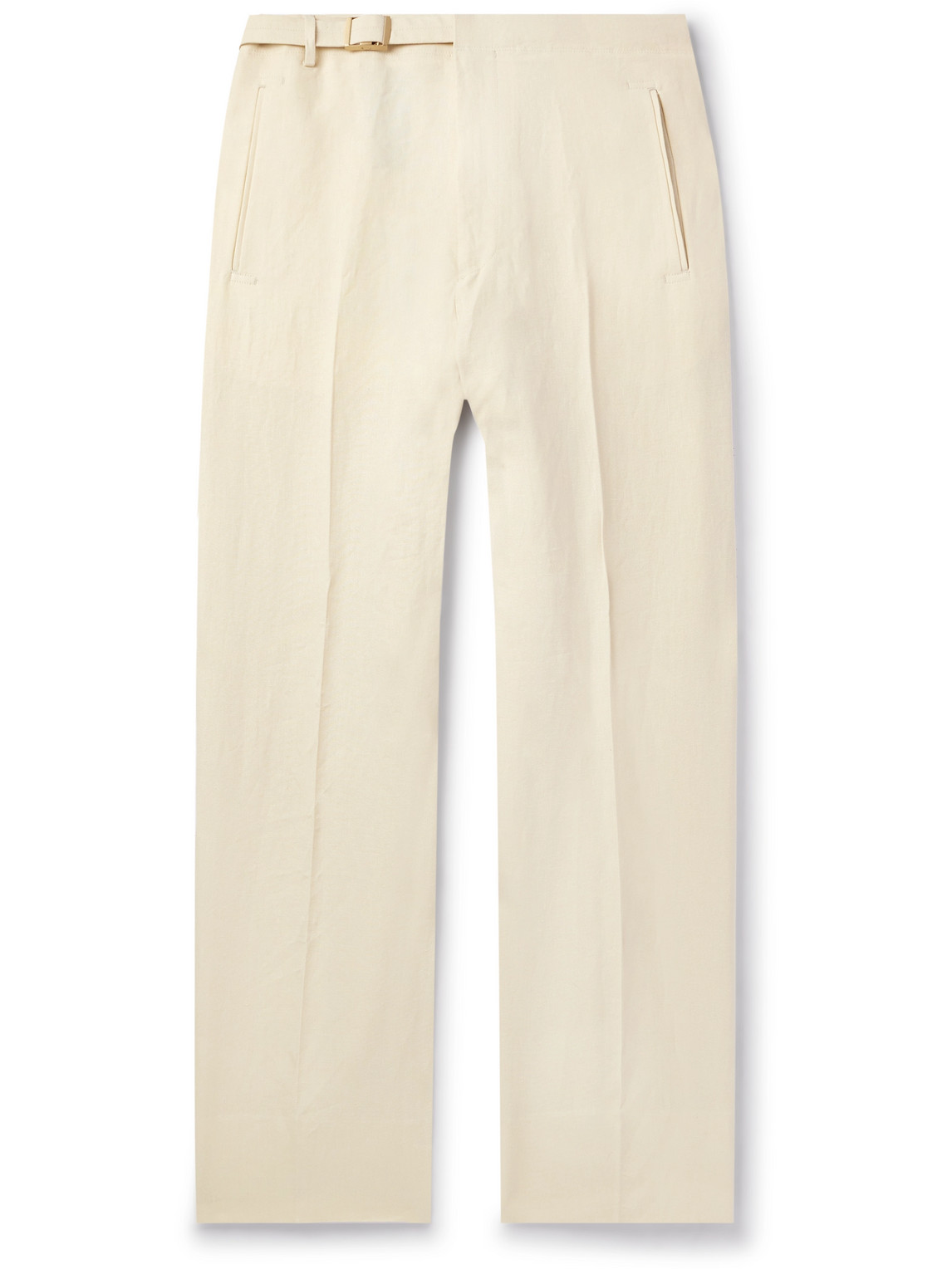 Zegna Calcare Straight-leg Belted Oasi Linen Trousers In White