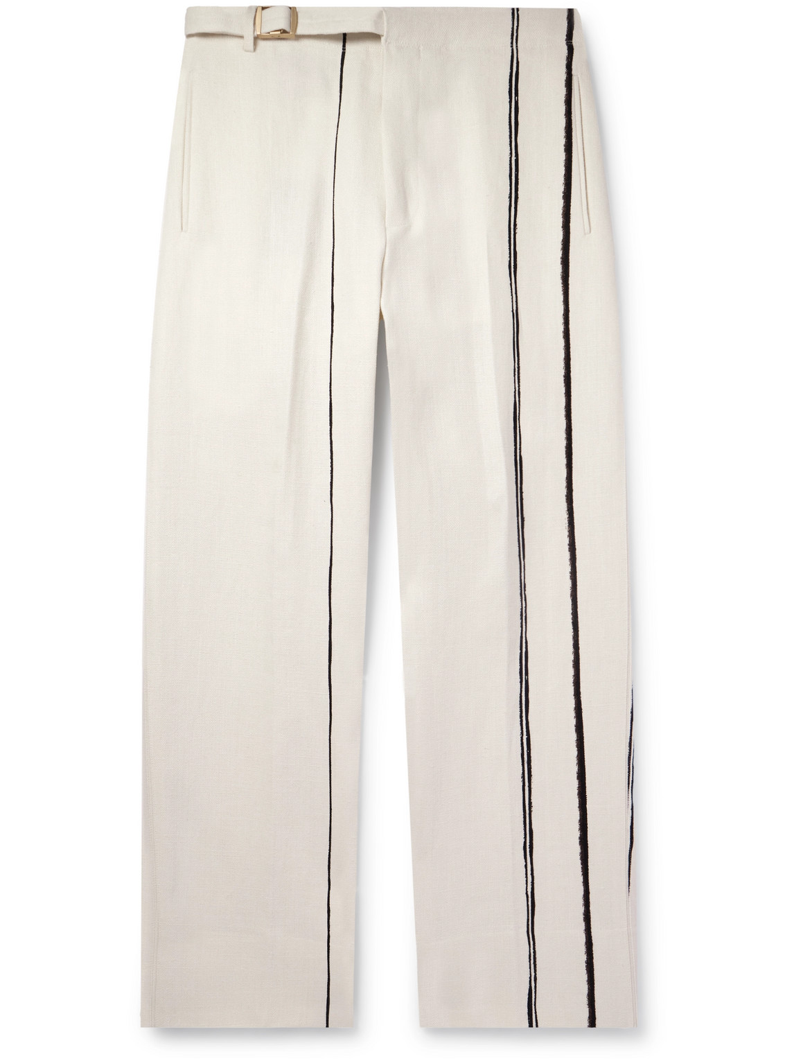 Zegna Wide-leg Belted Striped Oasi Lino Trousers In White