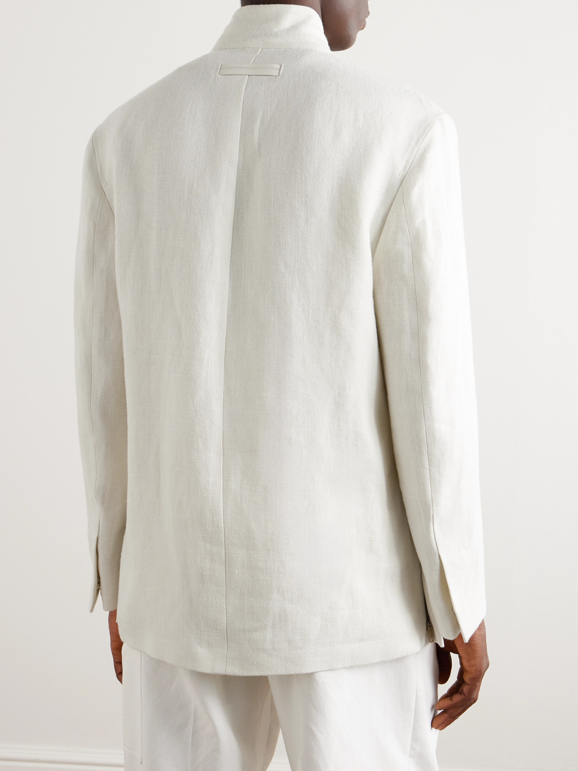 Zegna Mandarin-collar Unstructrured Linen Blazer In Neutrals