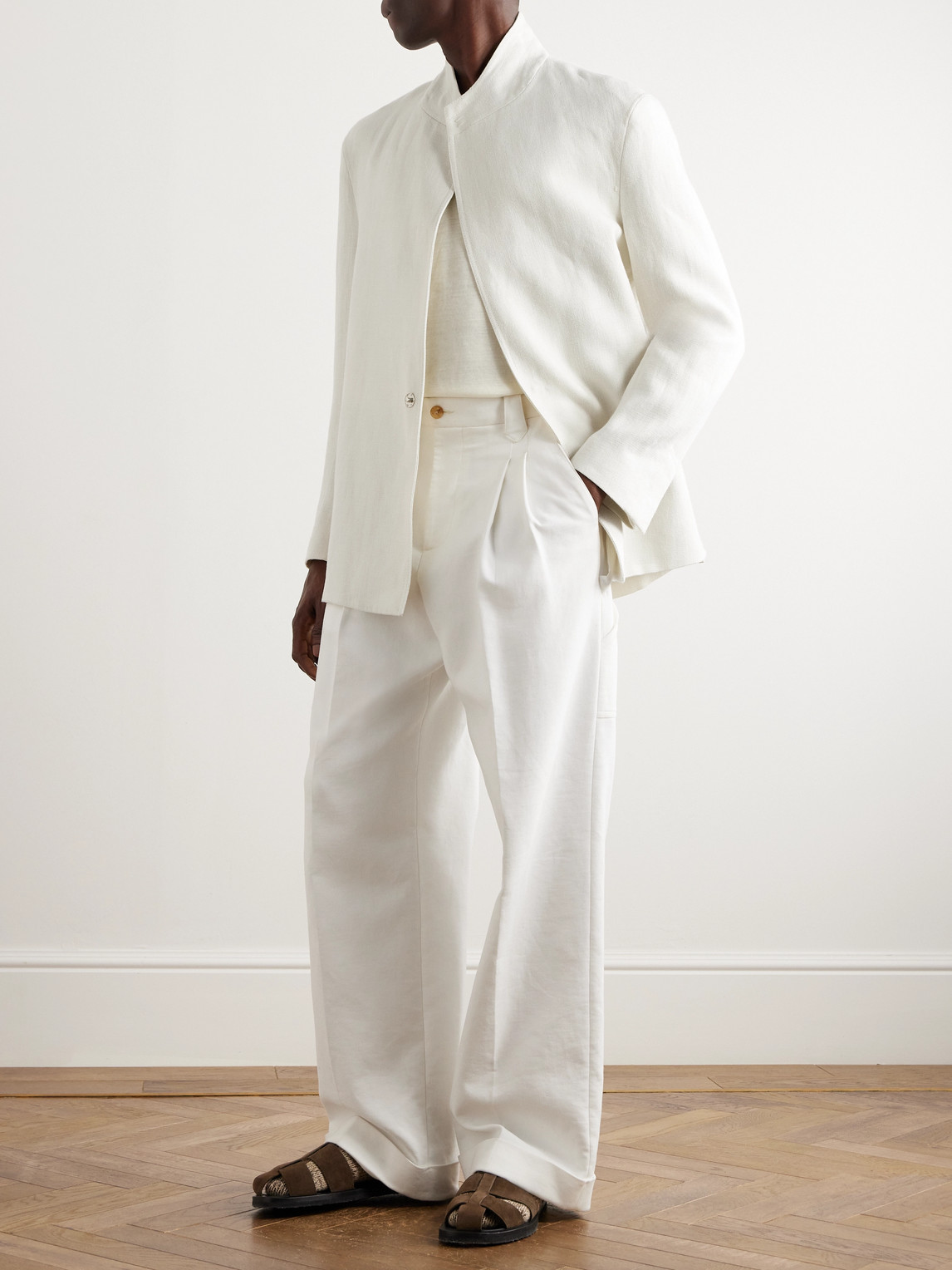 Zegna Mandarin-collar Unstructrured Linen Blazer In Neutrals