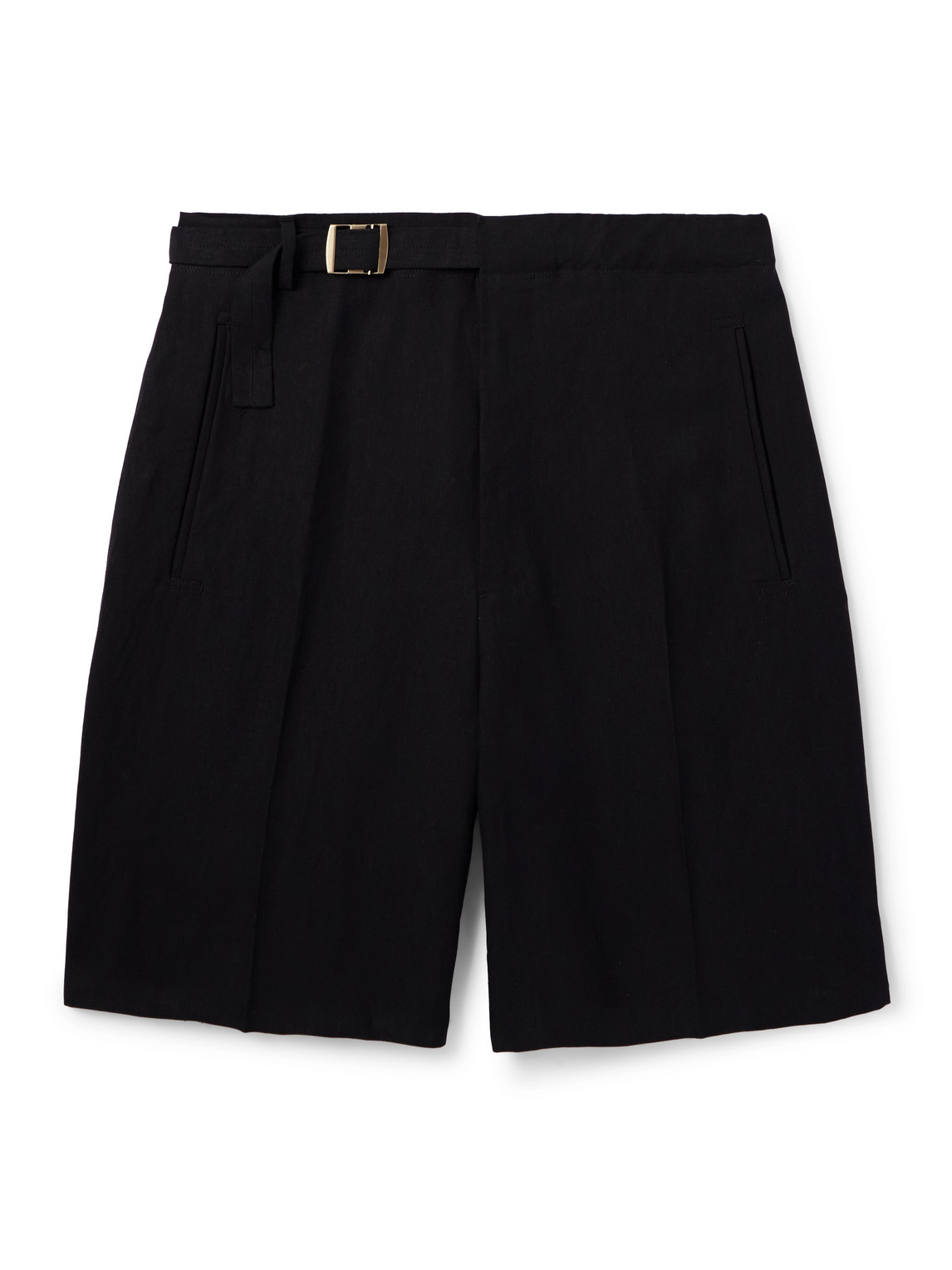 Zegna Wide-leg Belted Oasi Lino Shorts In Black