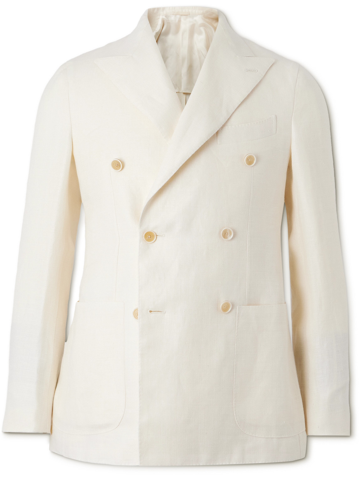 Caruso Slim-fit Double-breast Linen And Wool-blend Blazer In Neutrals