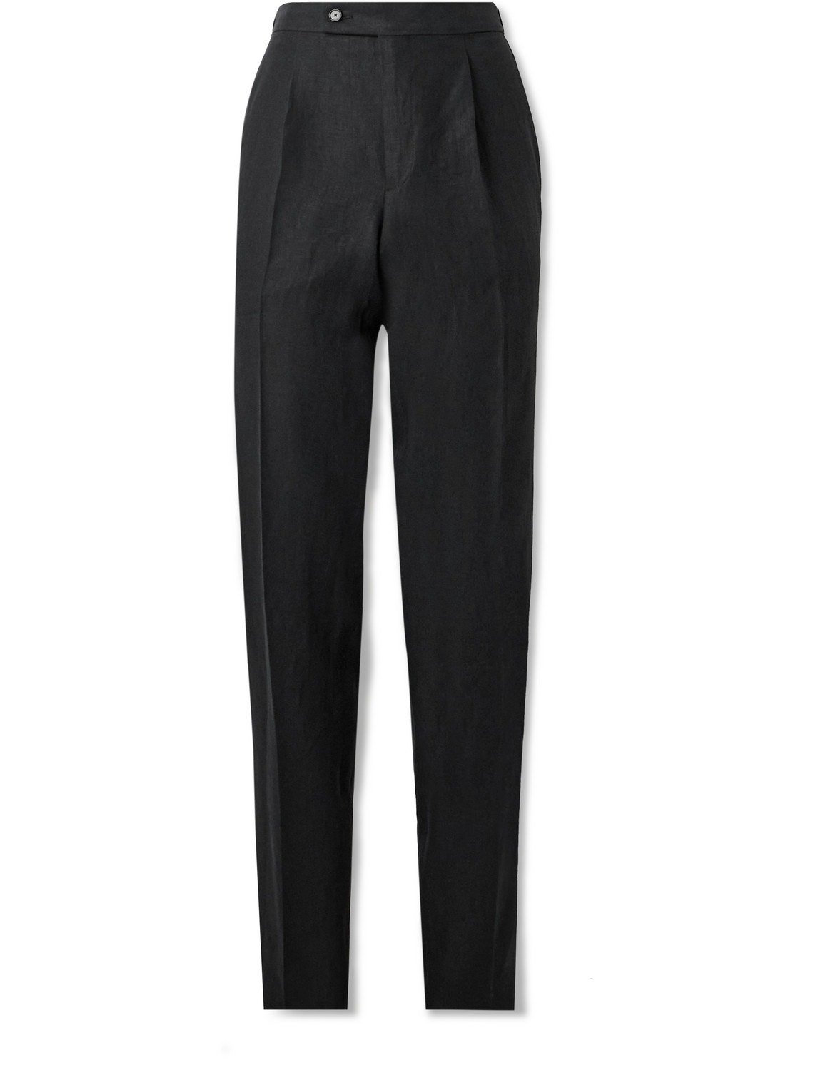 Shop Caruso Straight-leg Pleated Linen Trousers In Black