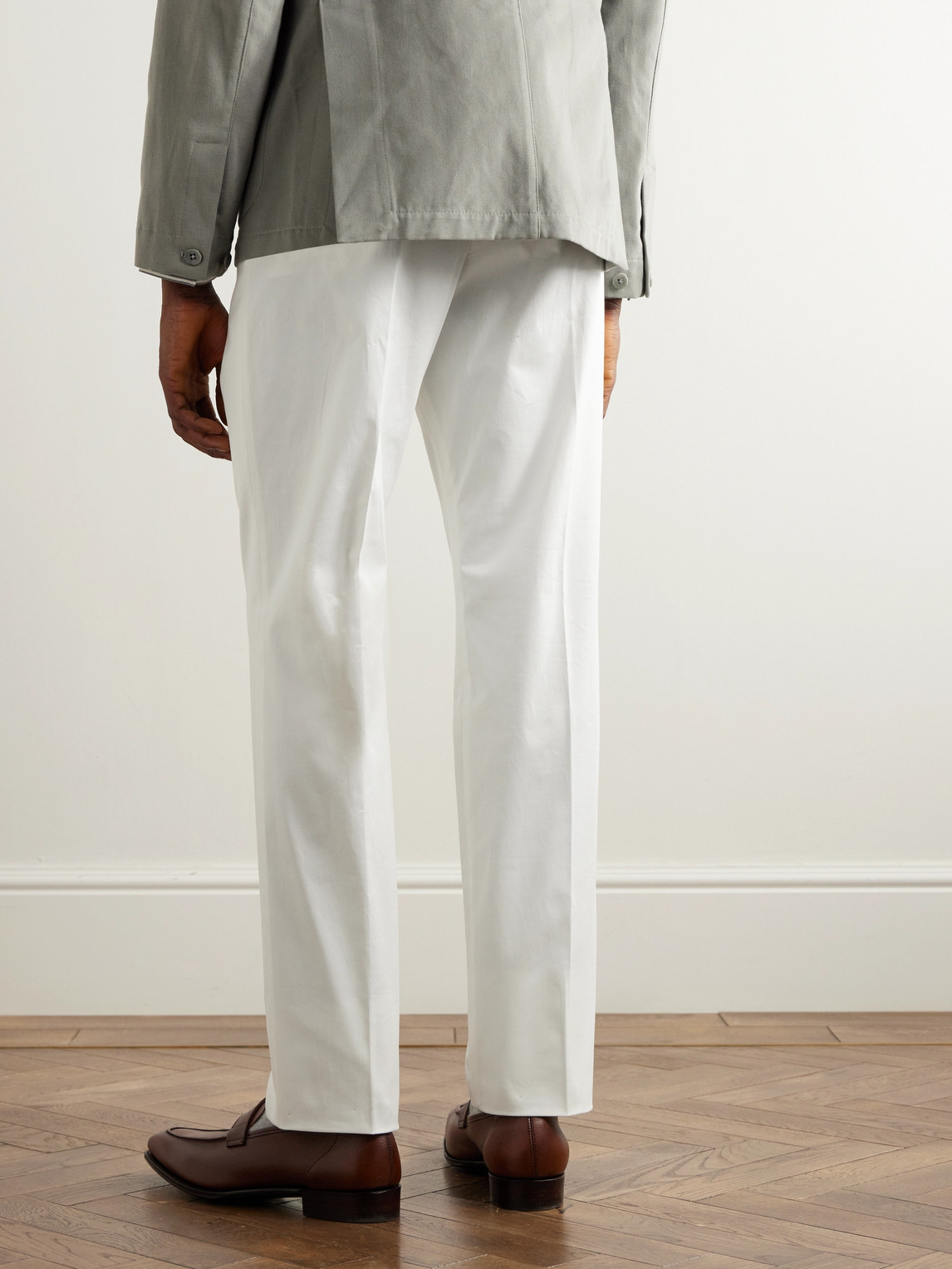 Shop Caruso Straight-leg Pleated Cotton-blend Trousers In White