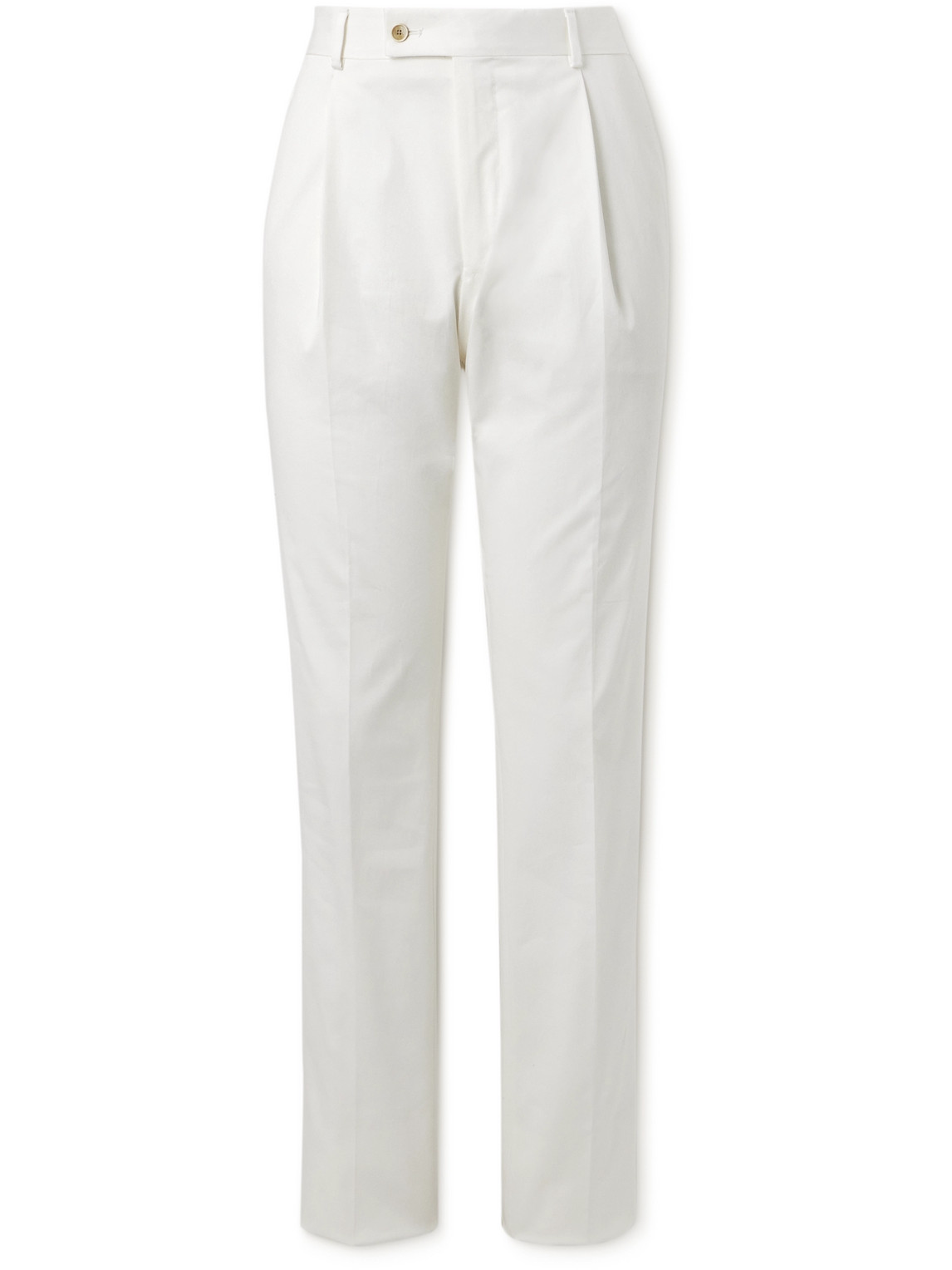 Caruso Straight-leg Pleated Cotton-blend Trousers In White