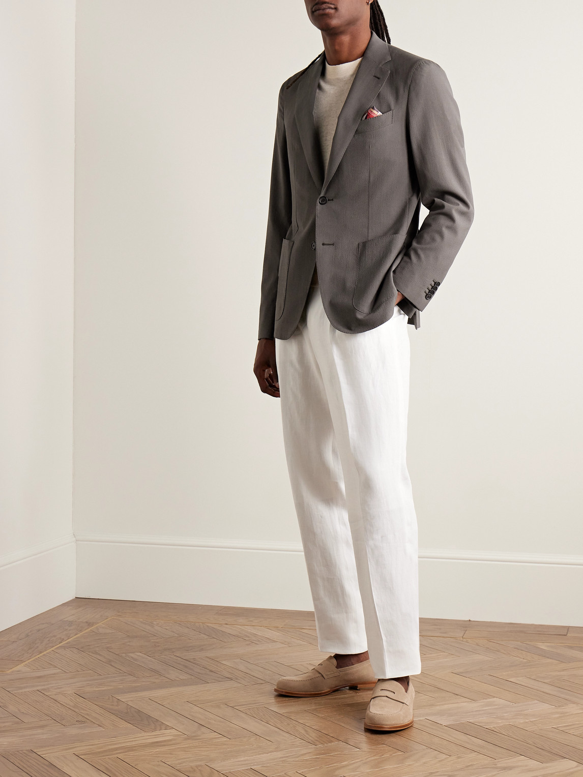 Shop Caruso Aida Super 150s Wool And Silk-blend Seersucker Suit Jacket In Brown