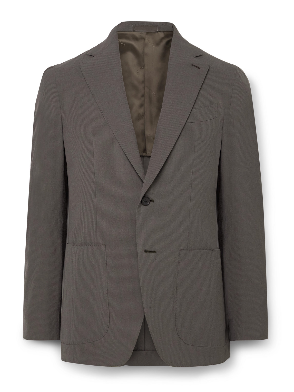 Caruso Aida Super 150s Wool And Silk-blend Seersucker Suit Jacket In Brown
