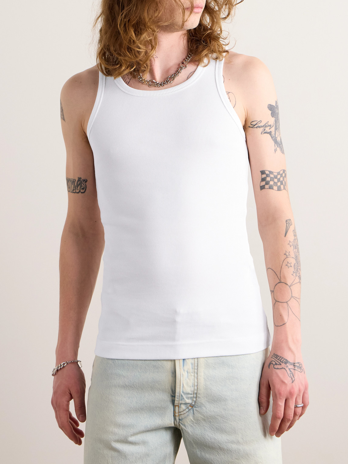 Shop Givenchy Slim-fit Ribbed Stretch-cotton Tank Top In White