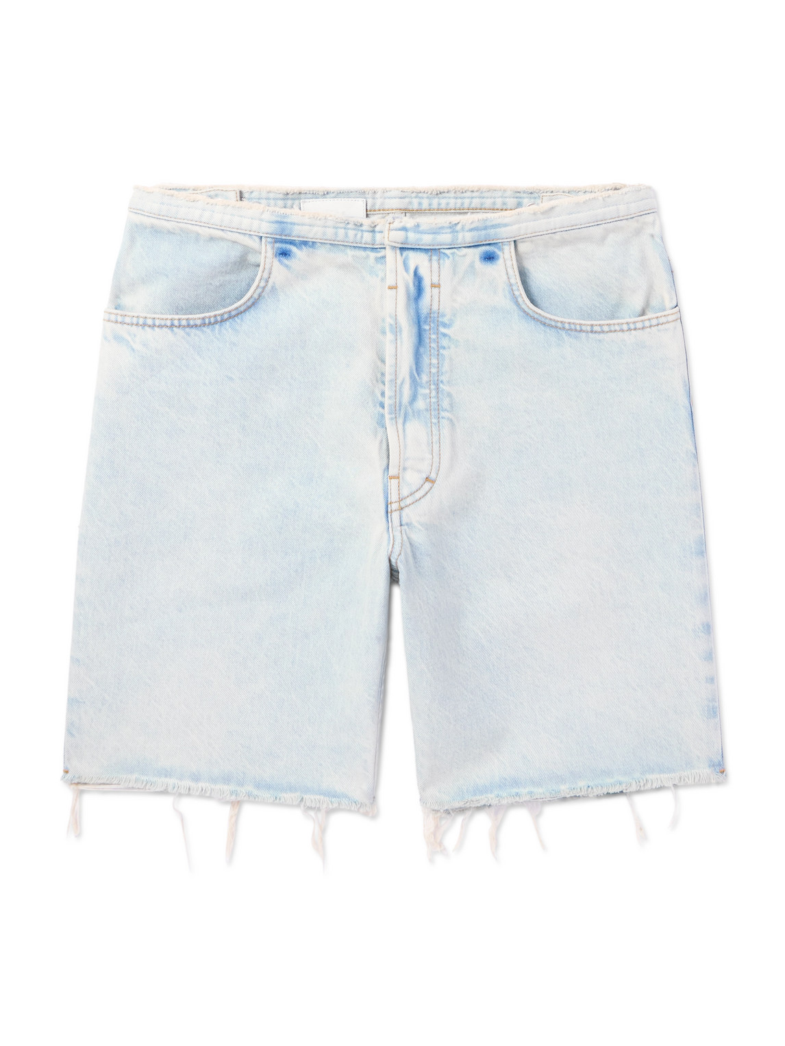 Straight-Leg Distressed Denim Bermuda Shorts