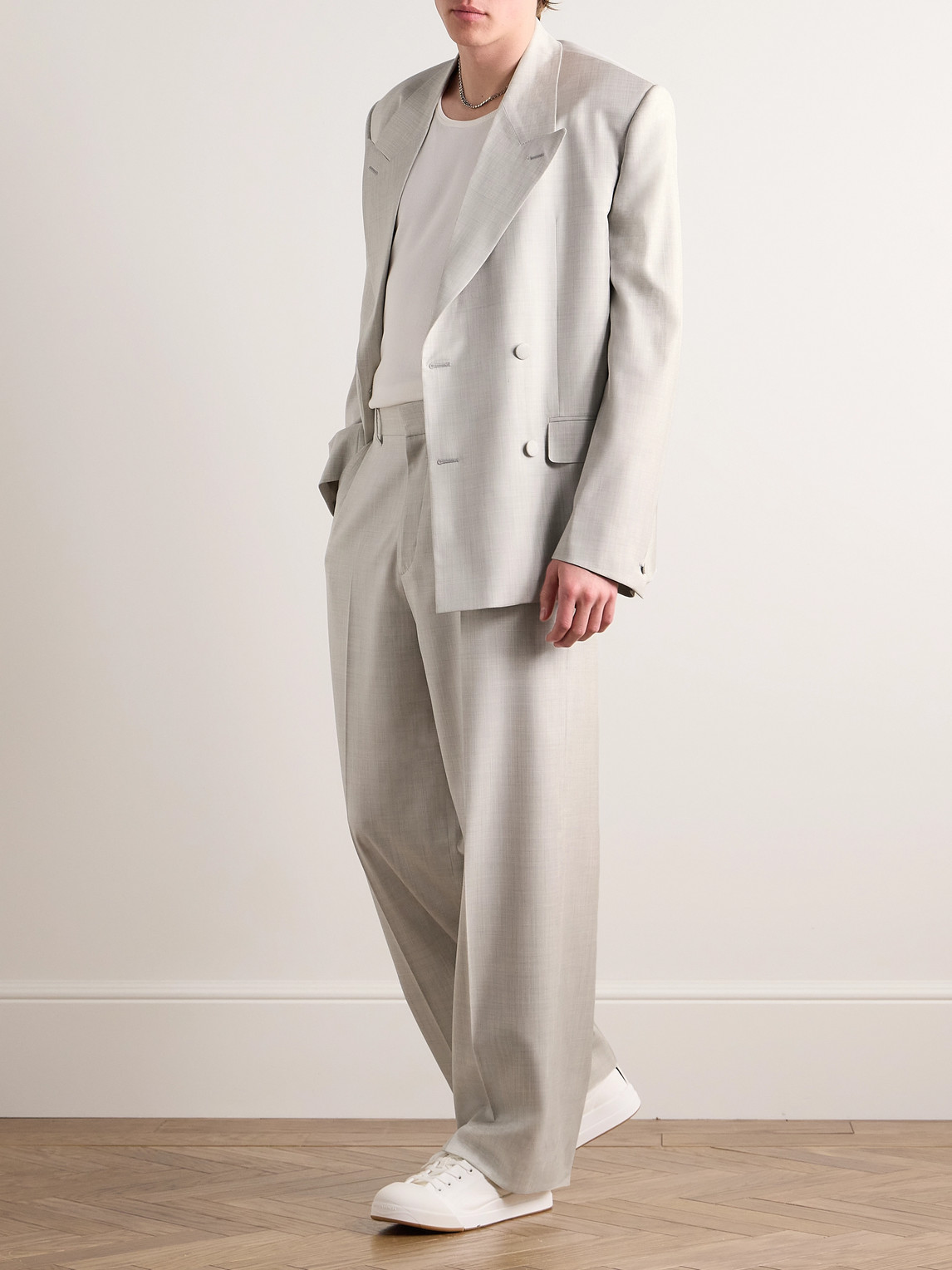 Shop Givenchy Wide-leg Wool Trousers In Gray