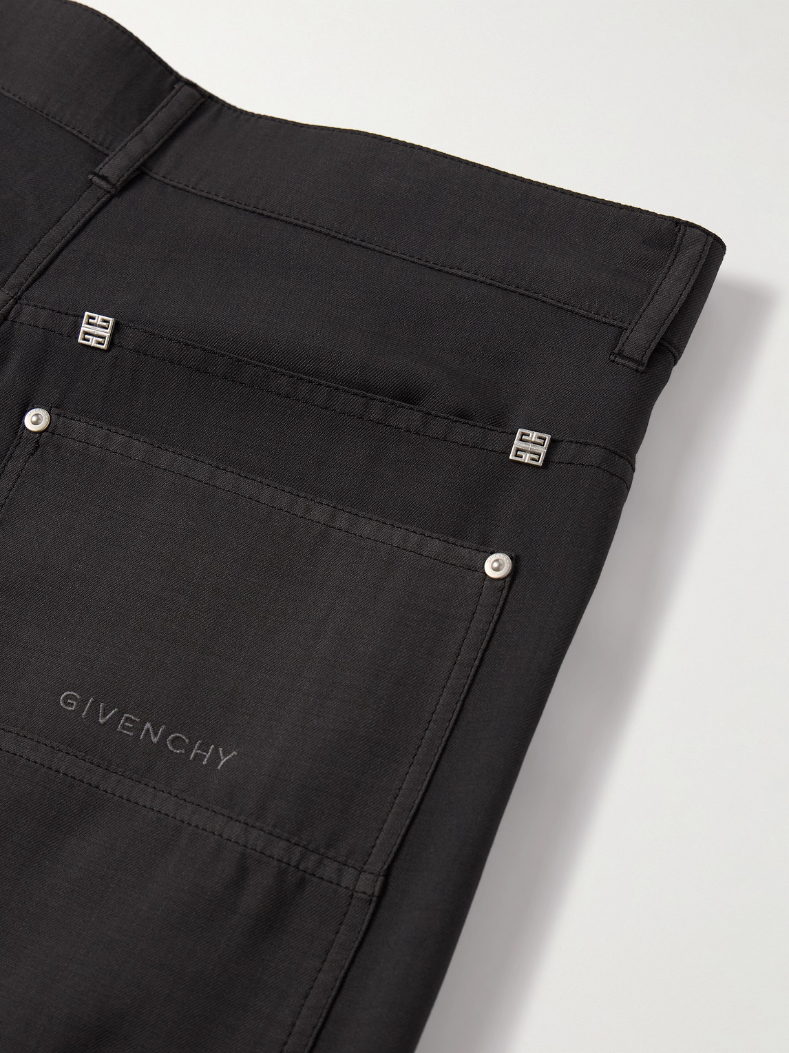 Shop Givenchy Straight-leg Logo-embellished Wool-blend Twill Trousers In Black