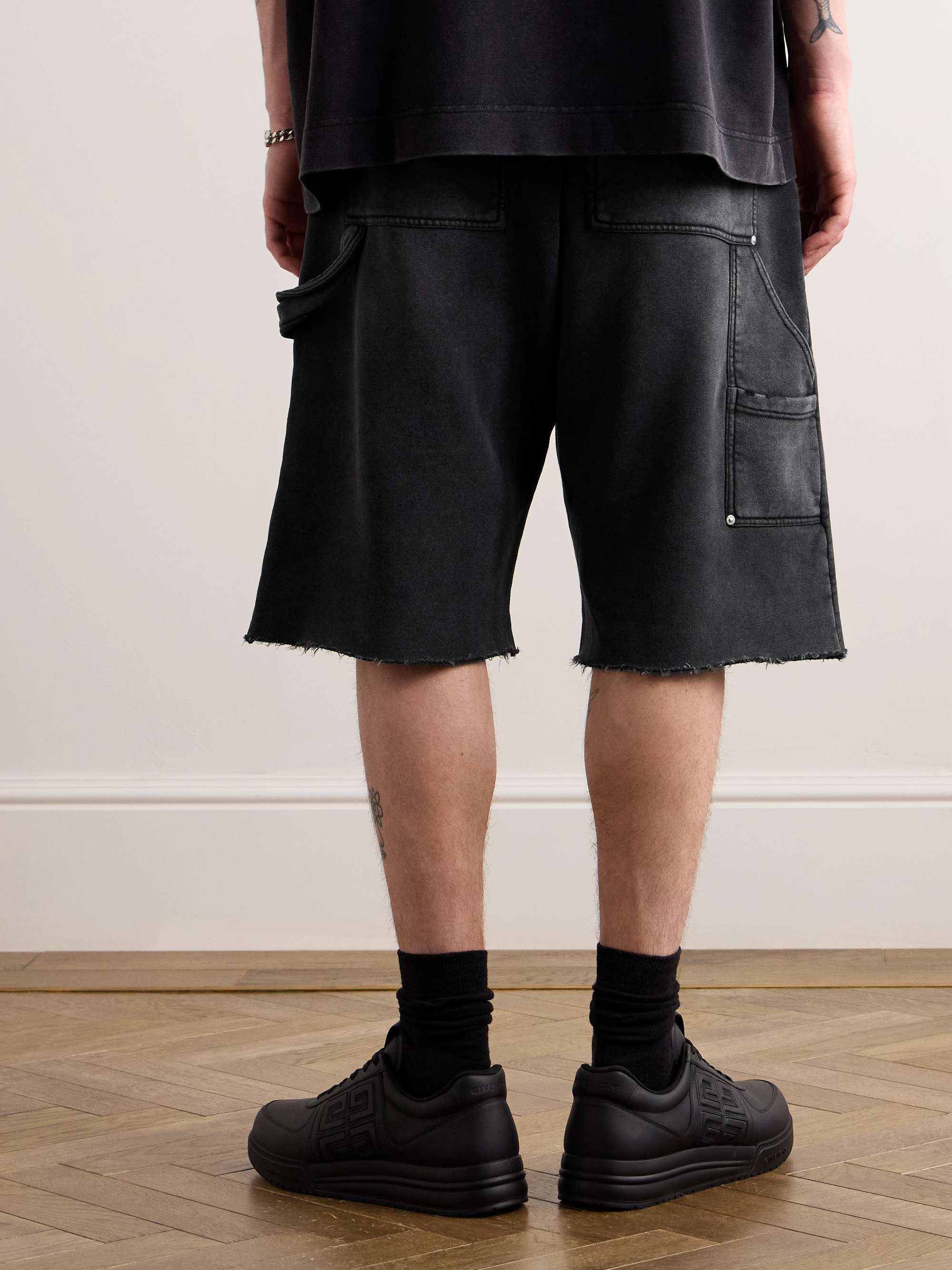 GIVENCHY Wide-Leg Frayed Cotton-Jersey Shorts for Men | MR GIVENCHY Wide-Leg Frayed Cotton-Jersey Shorts for Men | MR