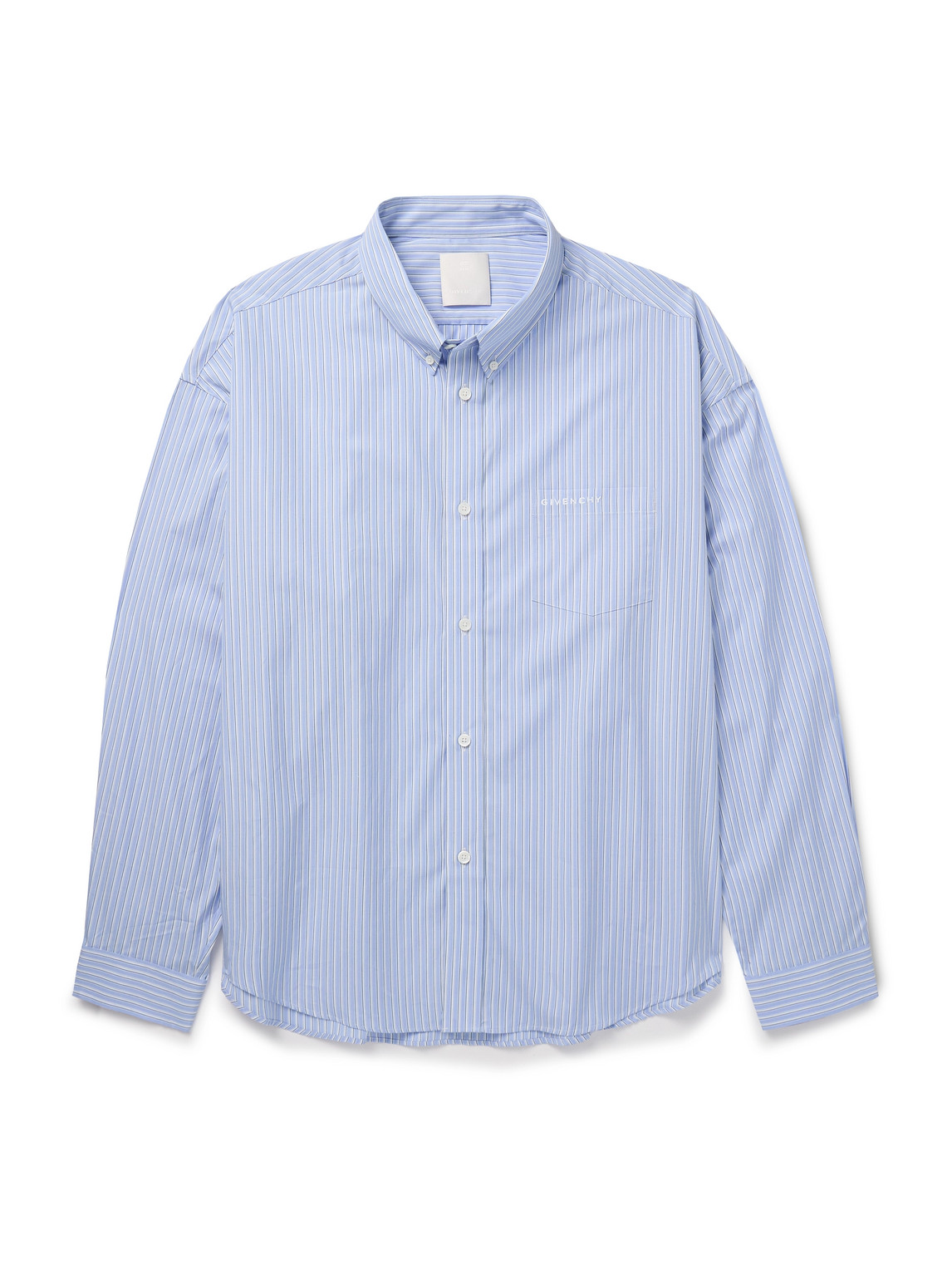Givenchy Logo-embroidered Button-down Collar Striped Cotton-poplin Shirt In Blue