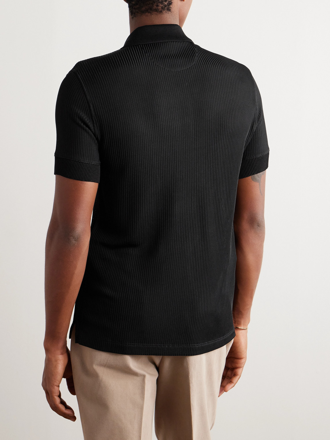 Shop Tom Ford Slim-fit Ribbed-knit Polo Shirt In Black