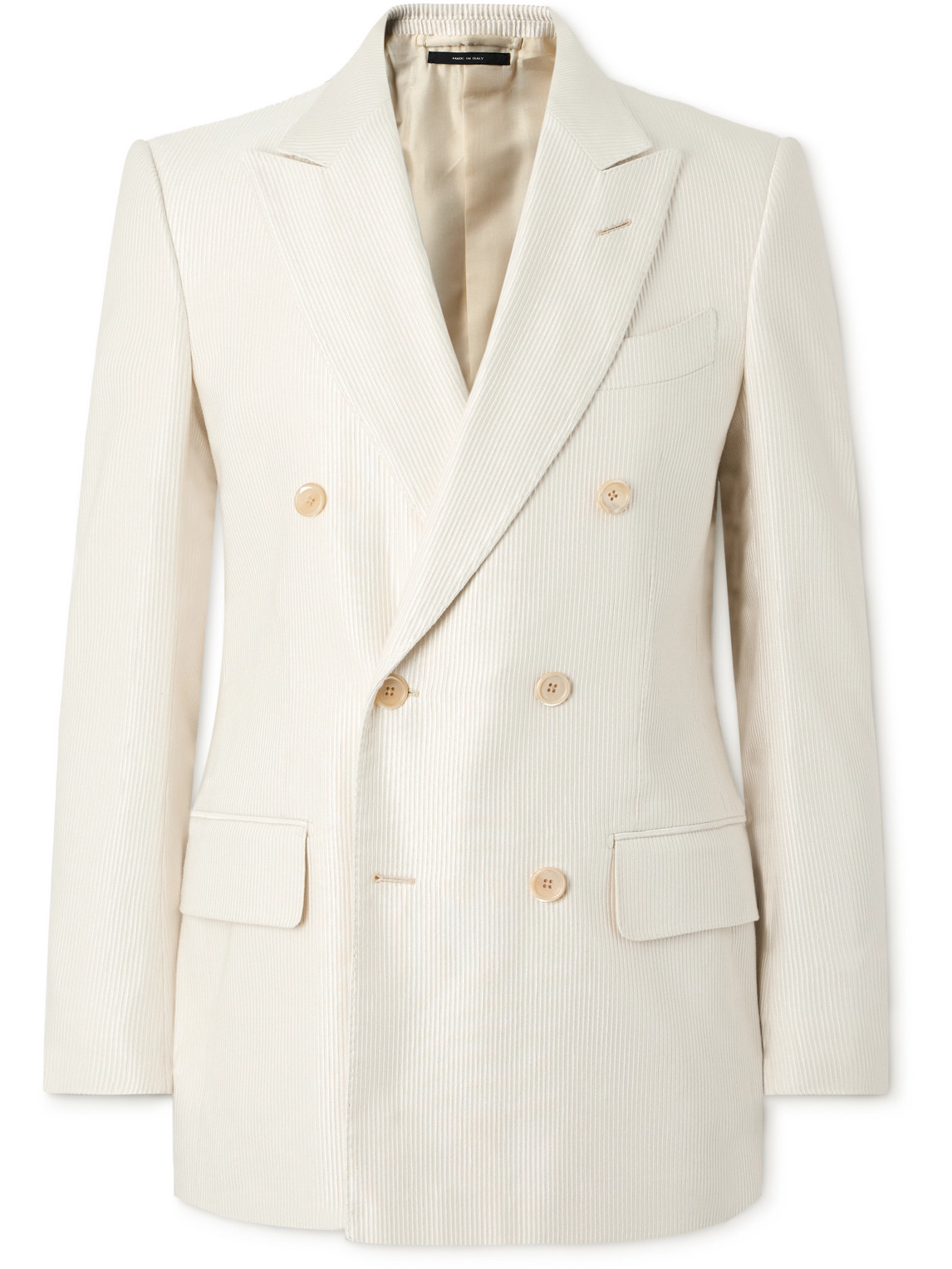 Tom Ford Atticus Double-breasted Cotton And Silk-blend Corduroy Suit Jacket In Neutrals
