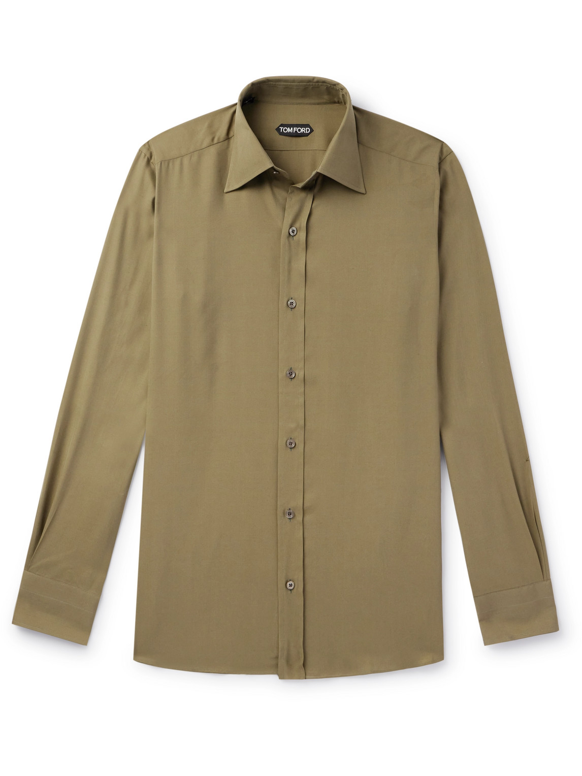 Shop Tom Ford Cutaway-collar Silk-poplin Shirt In Green